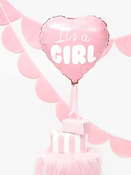 balon srce "it's a girl", roze 48cm - slika 3