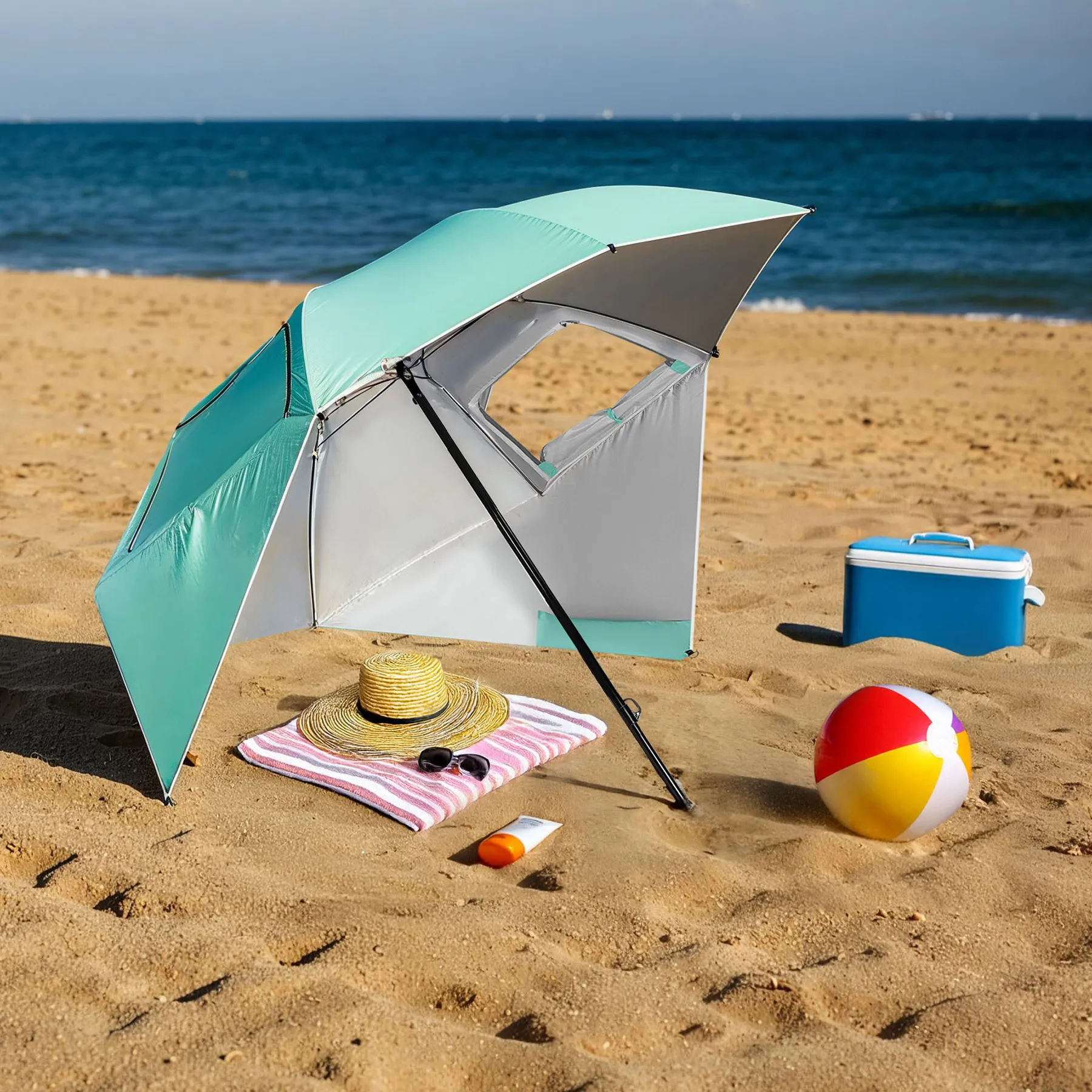 suncobran za plažu xxl 240 cm zeleni nils camp - slika 3
