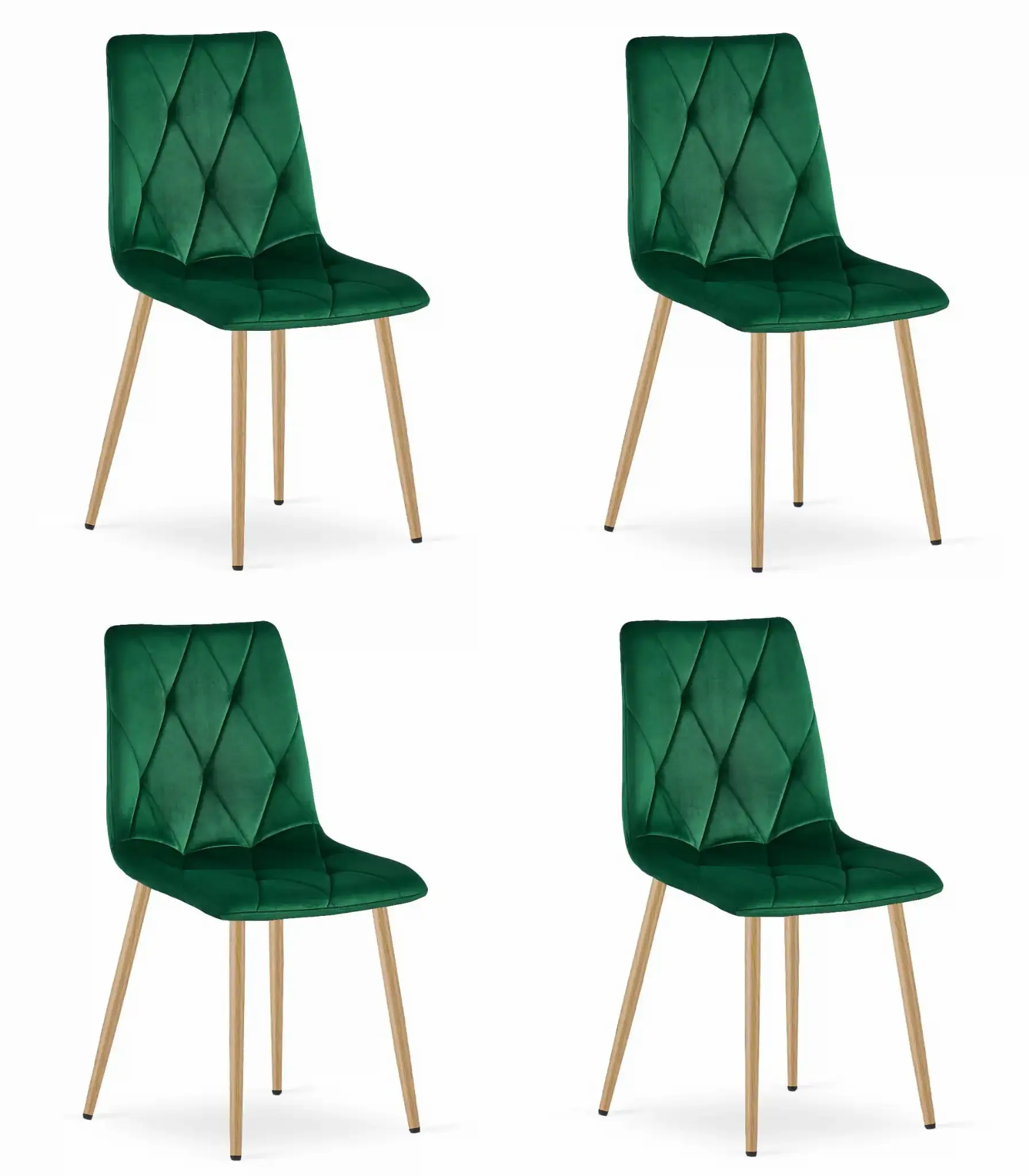 libra set stolica - tamno zeleni baršun / noge u boji drveta x 4 - slika 1