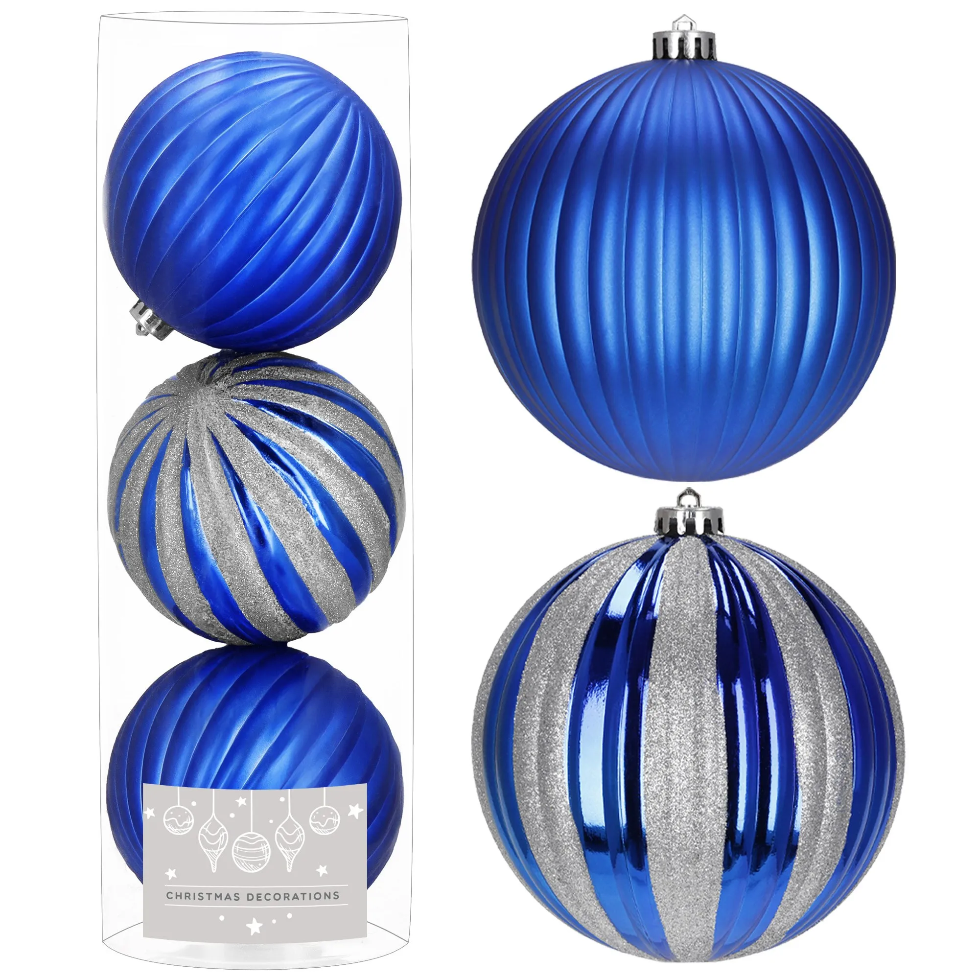 božićne kuglice 15 cm – set 3 komada plava, bijela - slika 5