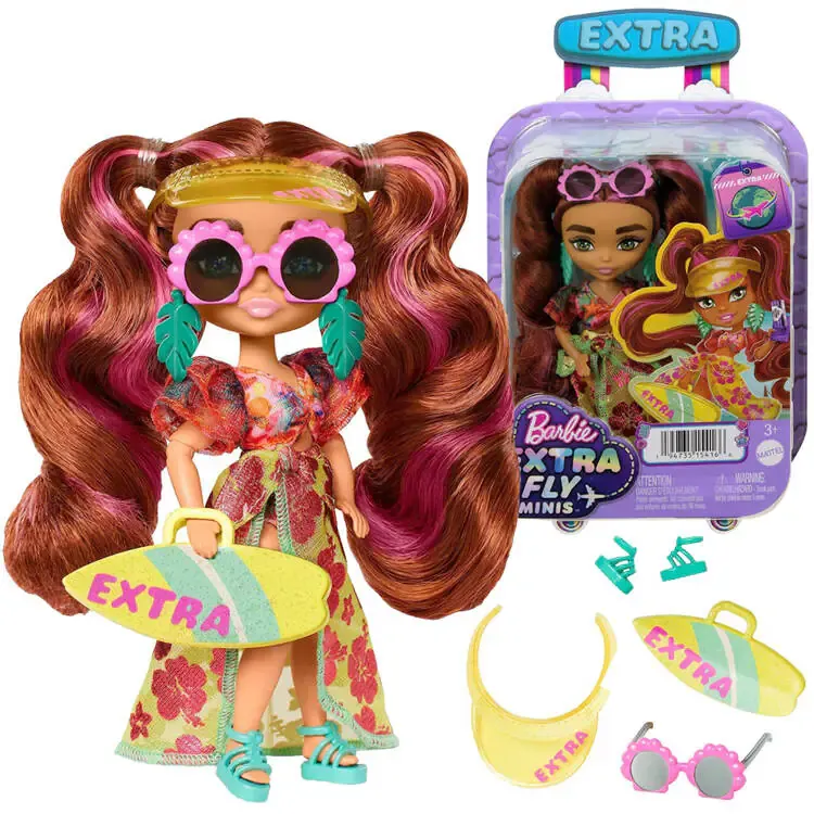 lutka barbie extra fly minis u izdanju za plažu - smeđa kosa - slika 1