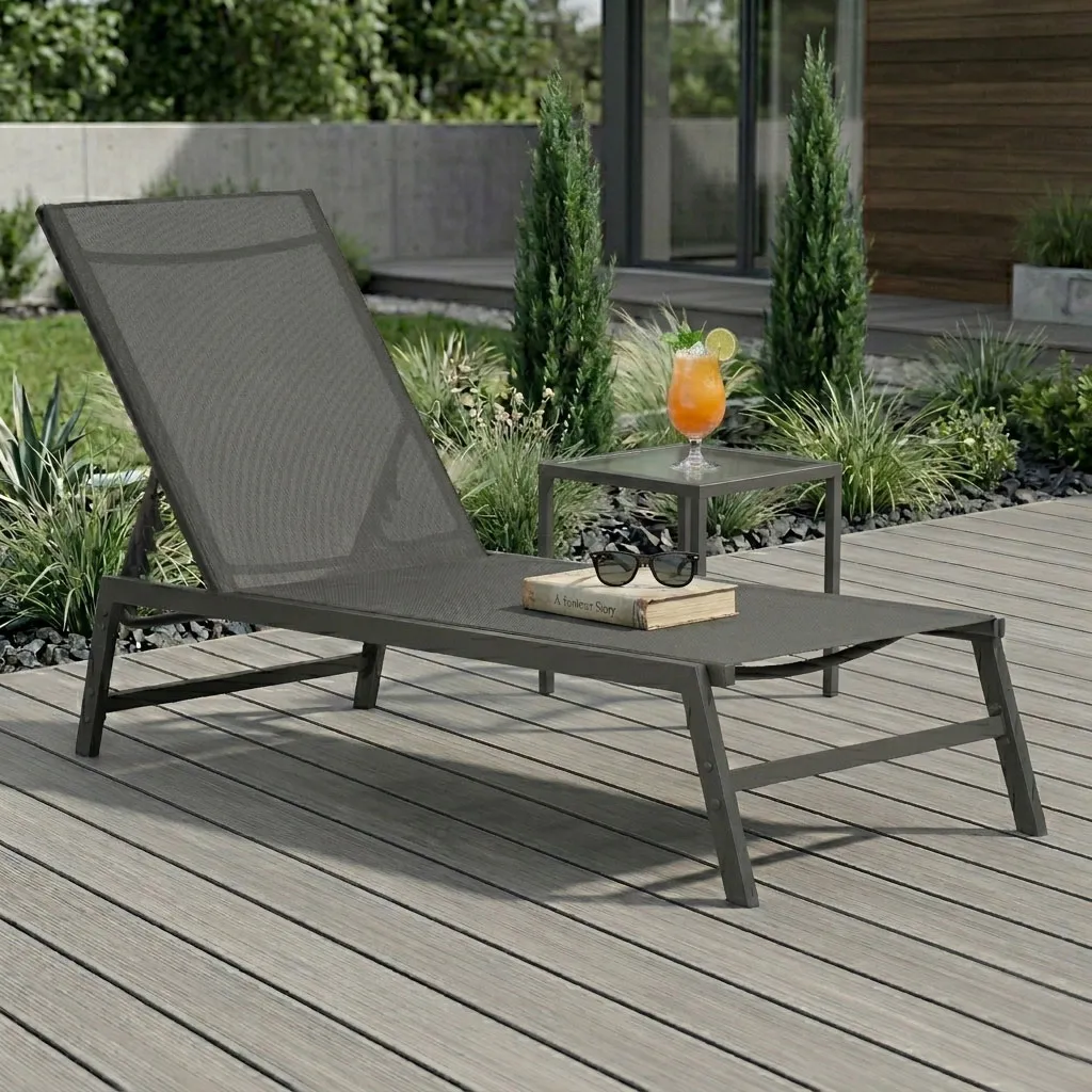 multigarden vrtna/plažna ležaljka s podesivim naslonom, čelični okvir, siva - slika 4