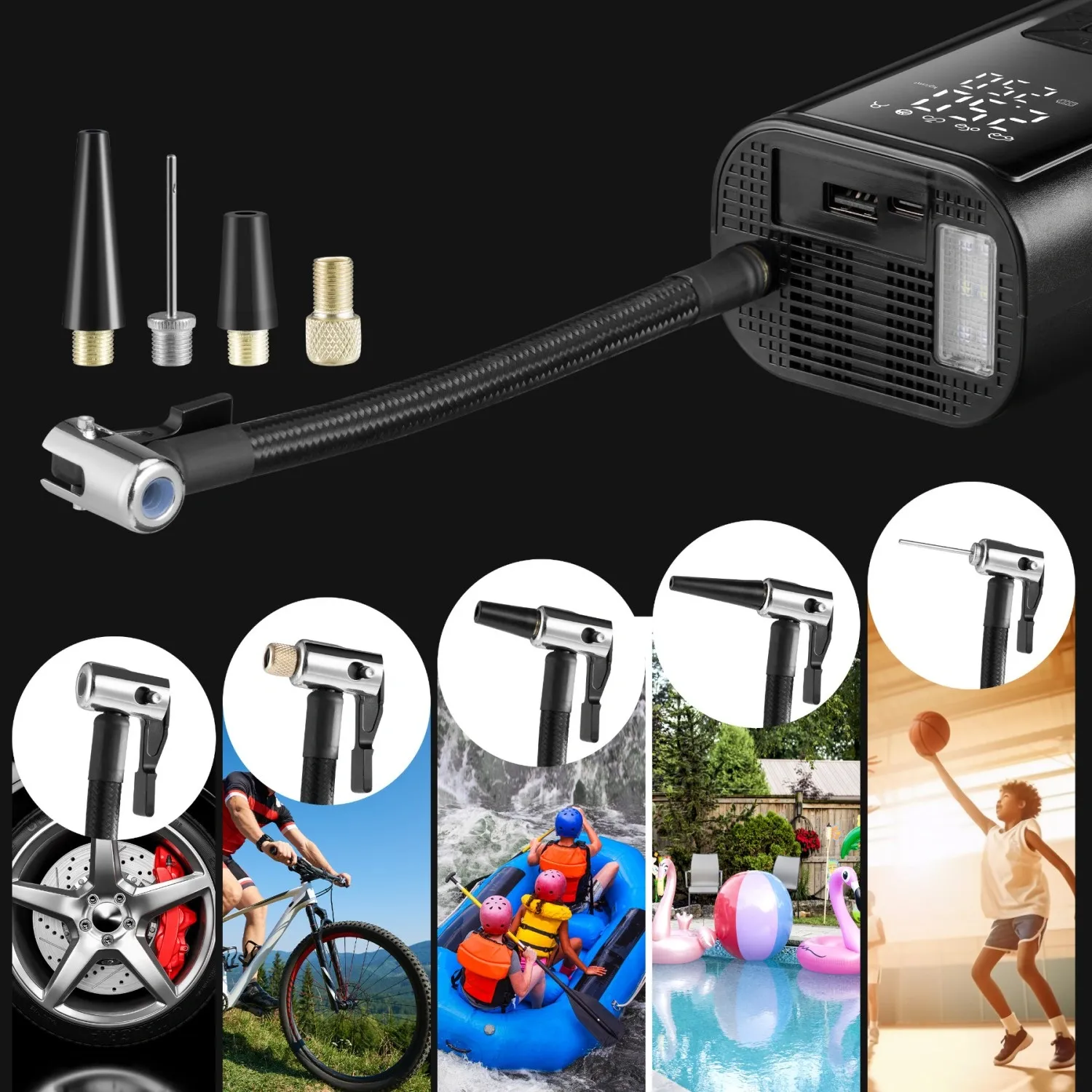 električna pumpa za bicikl, kompresor za gume, power bank 6000 mah, led svjetiljka - slika 5