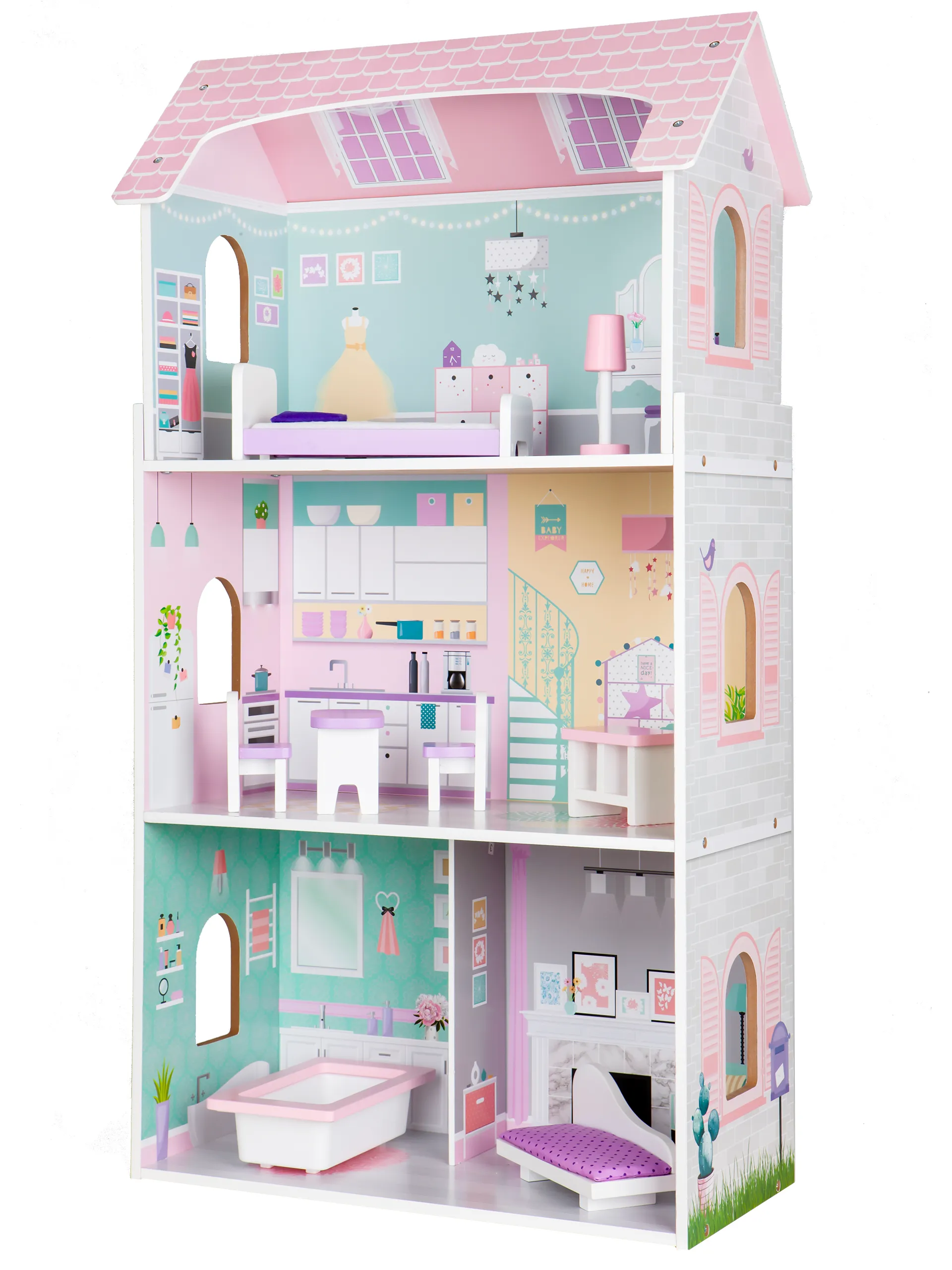 ecotoys drvena kuća za lutke - berry mansion - slika 3