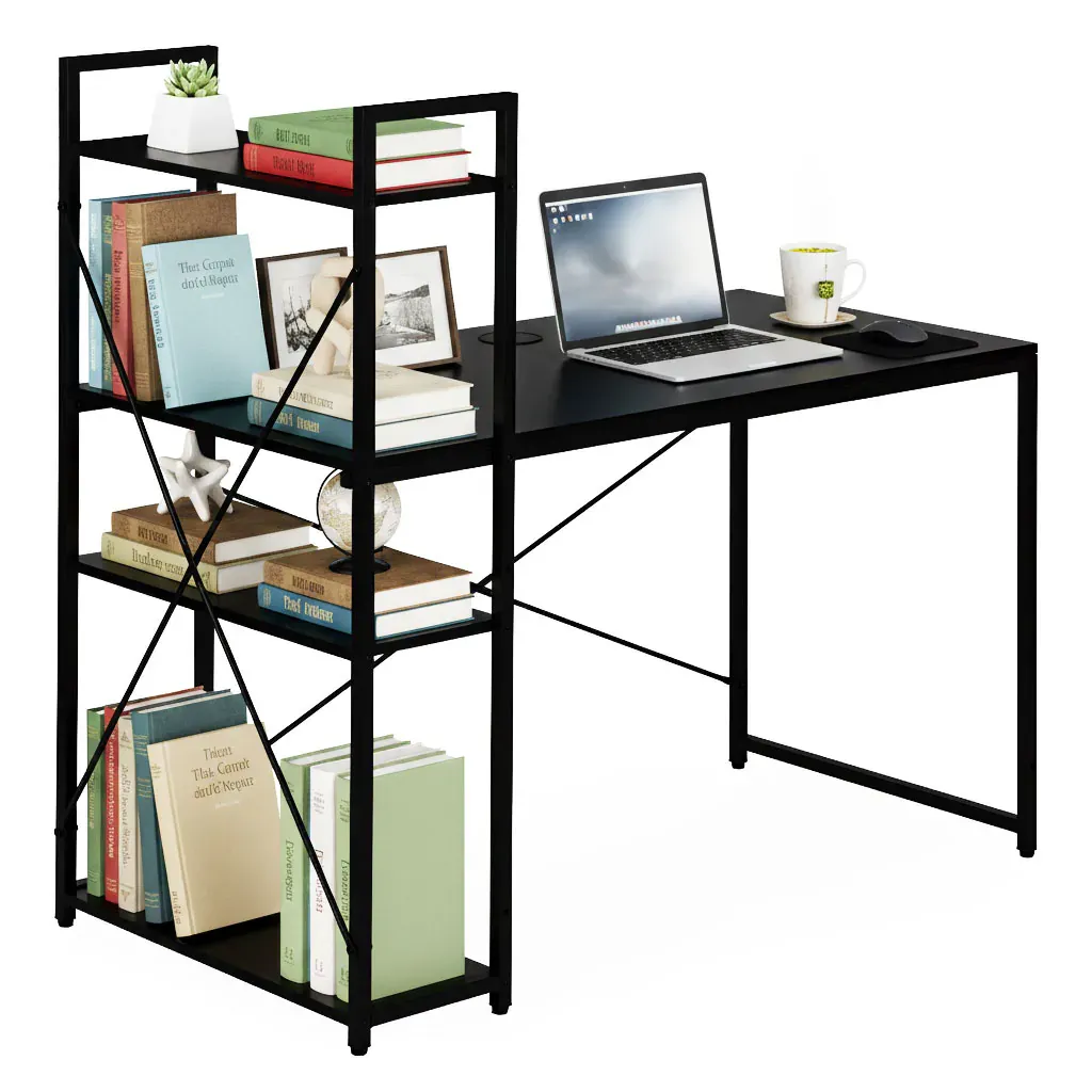 modernhome uredski stol 120 × 60 cm s policom i 3 police – crni - slika 2