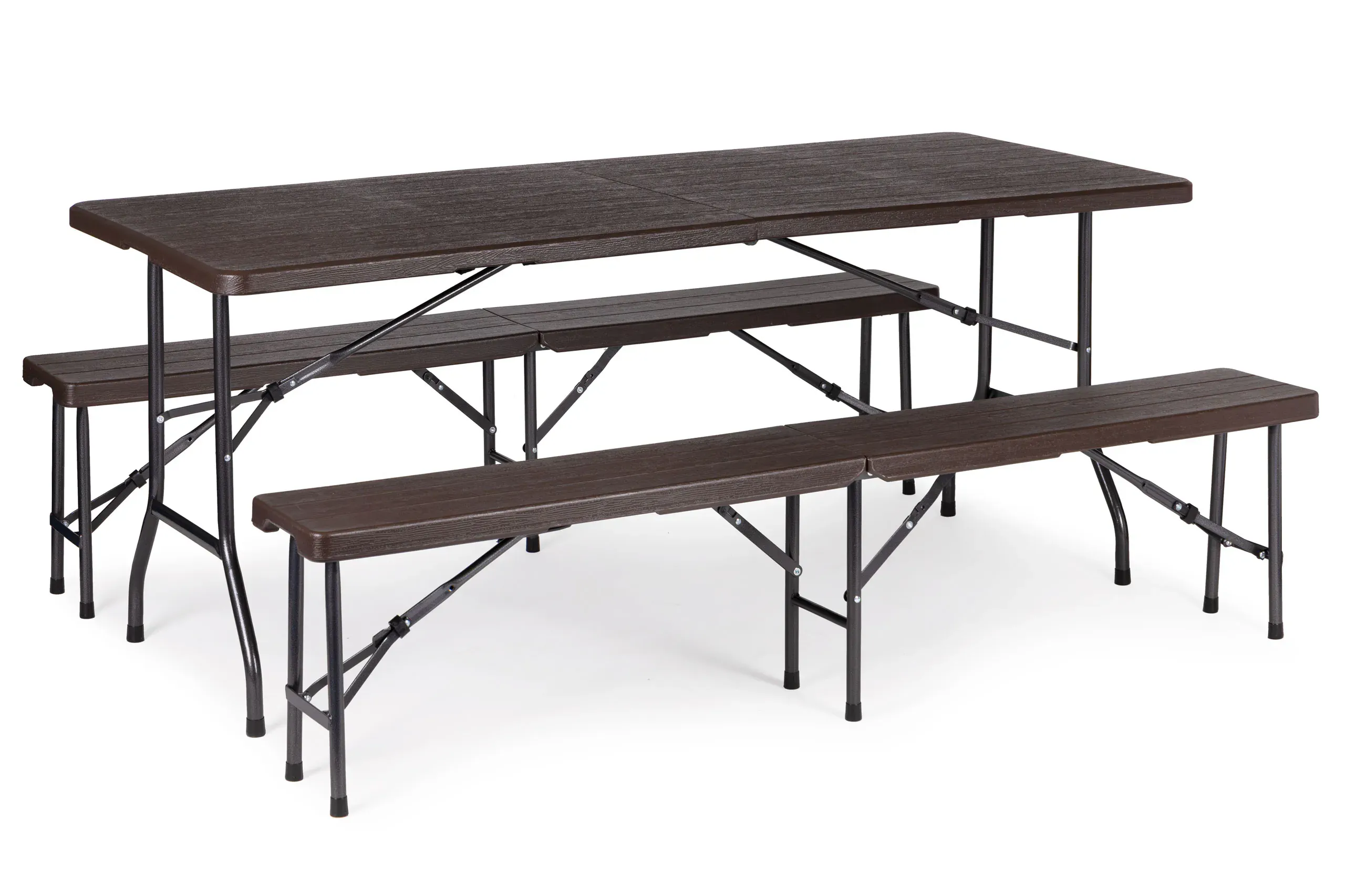 modernhome catering stol 180 cm + 2 klupe - smeđi - slika 2