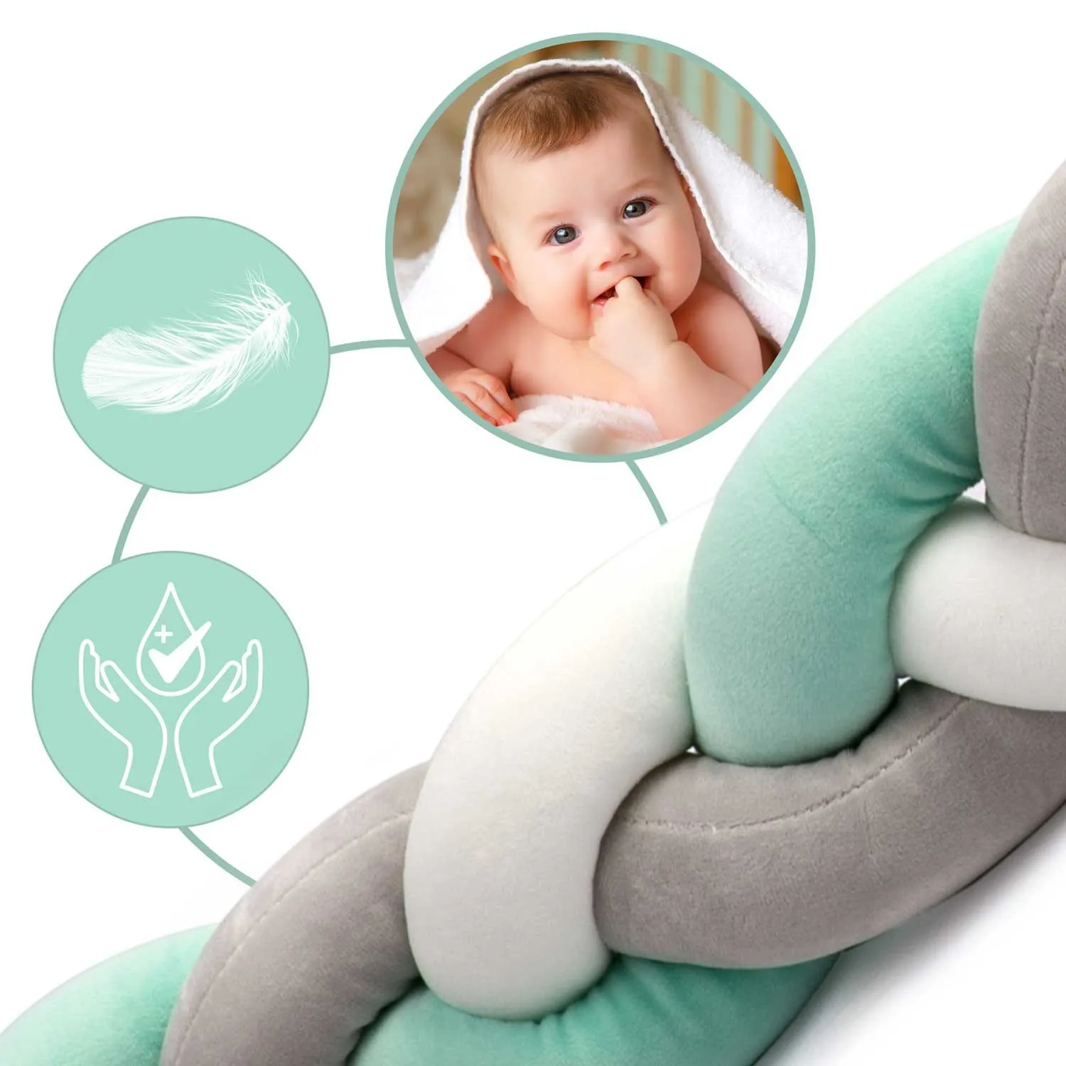 ricokids omot za krevetić 2m - mint-siva - slika 4