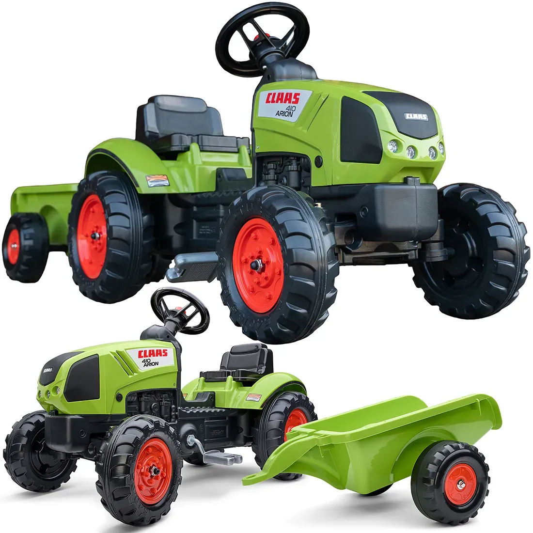 falk claas zeleni traktor sa pedalama i prikolicom +truba 2 godine. - slika 2