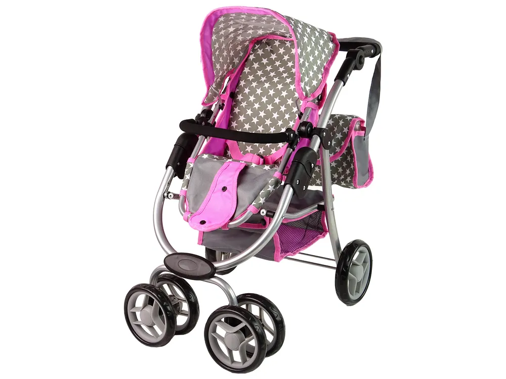 dječja kolica za lutke 2-u-1 torba za nosiljku pink stars - slika 7