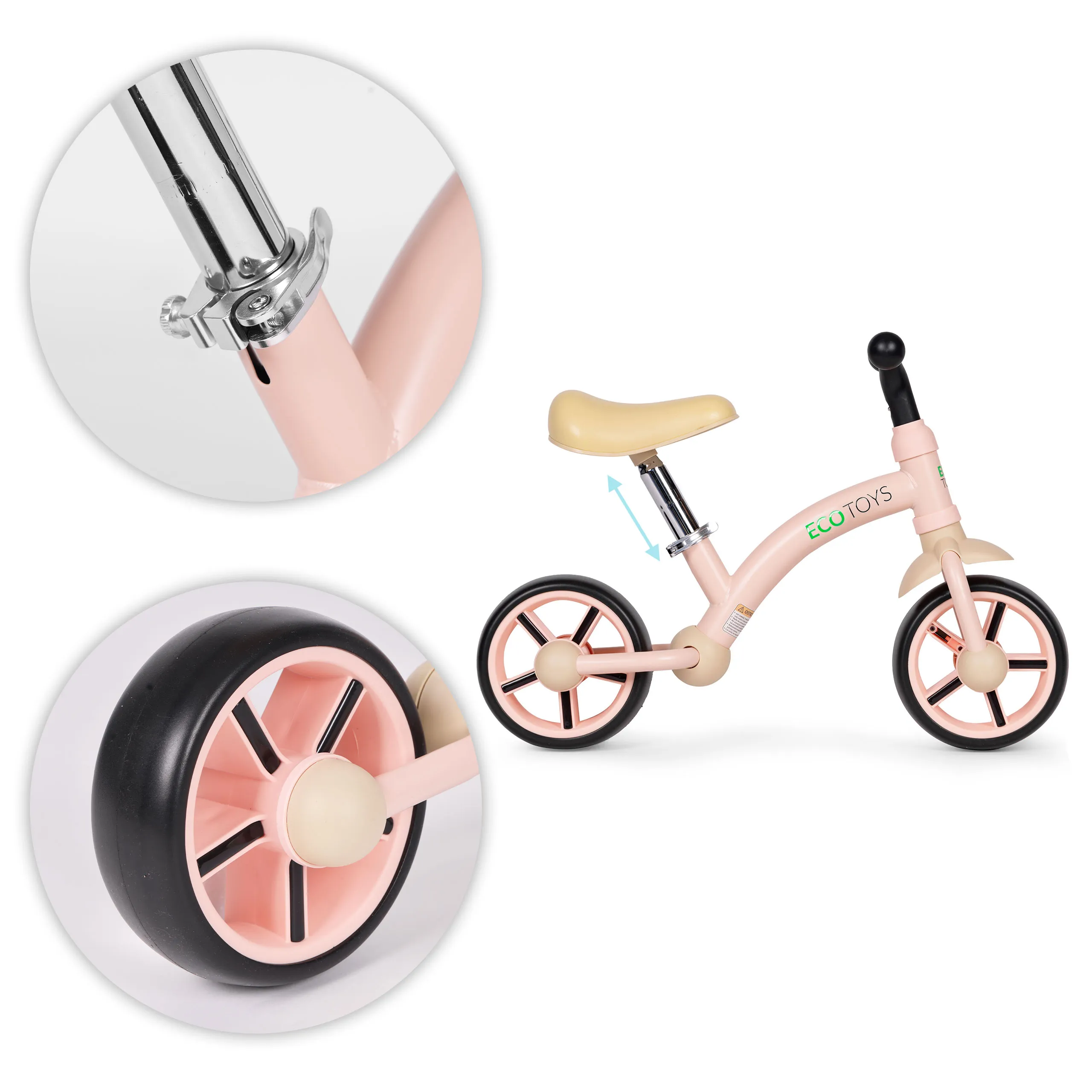 ecotoys balansni bicikl za djecu – eva kotači, podesivo sjedalo, rozi - slika 7