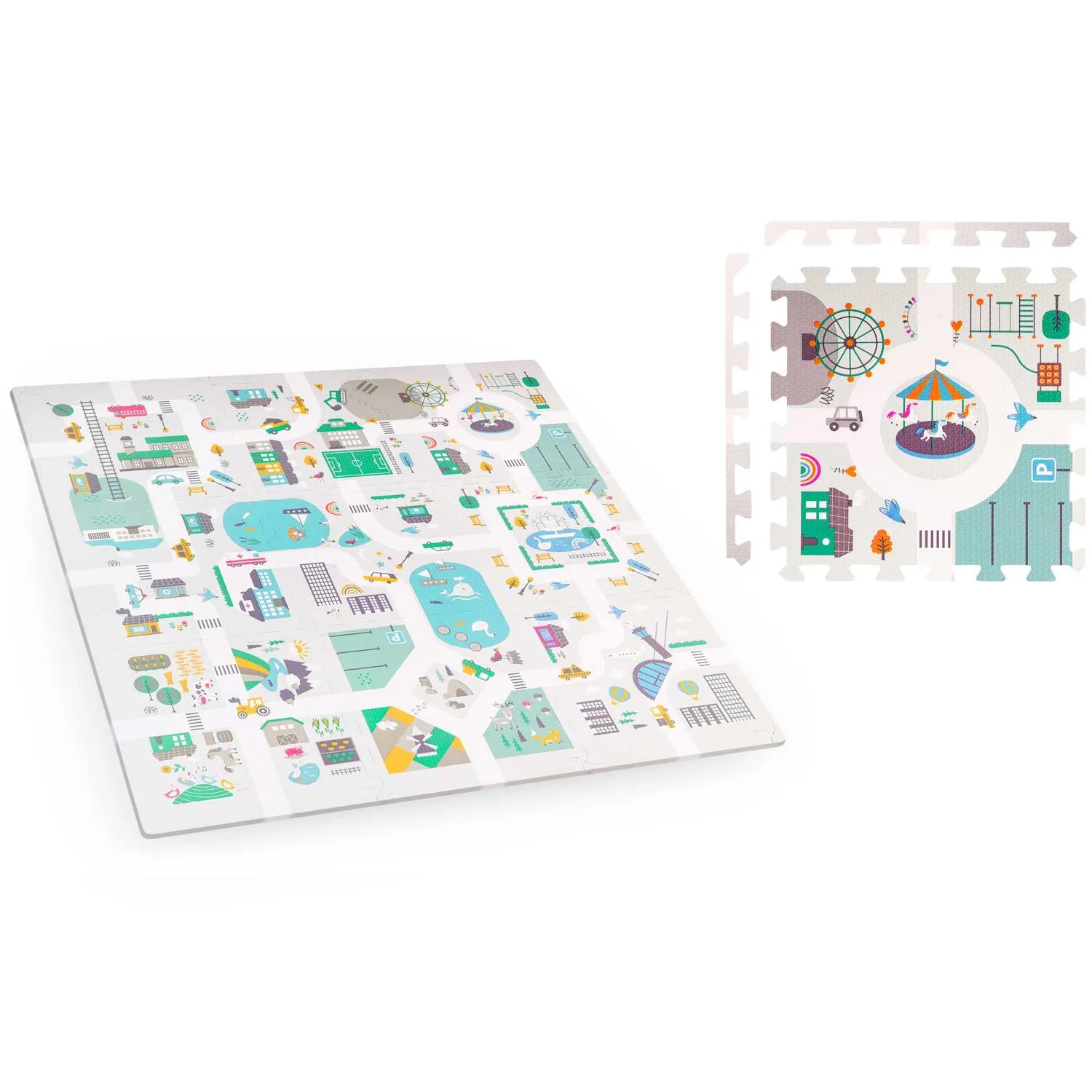 nukido sklopive puzzle podloga 120 x 120 cm + pjenaste figure ,grad - slika 7