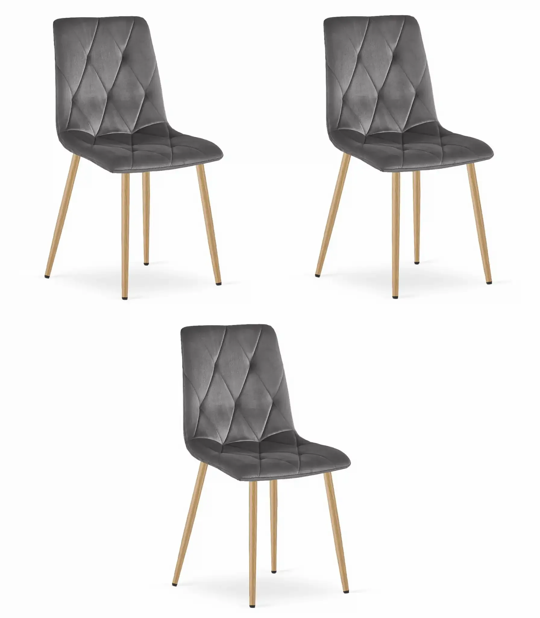 libra set stolica - tamno sivi baršun / noge u boji drveta x 3 - slika 2
