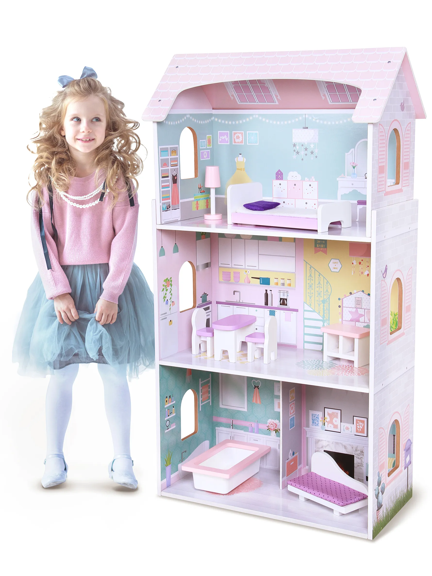 ecotoys drvena kuća za lutke - berry mansion - slika 5