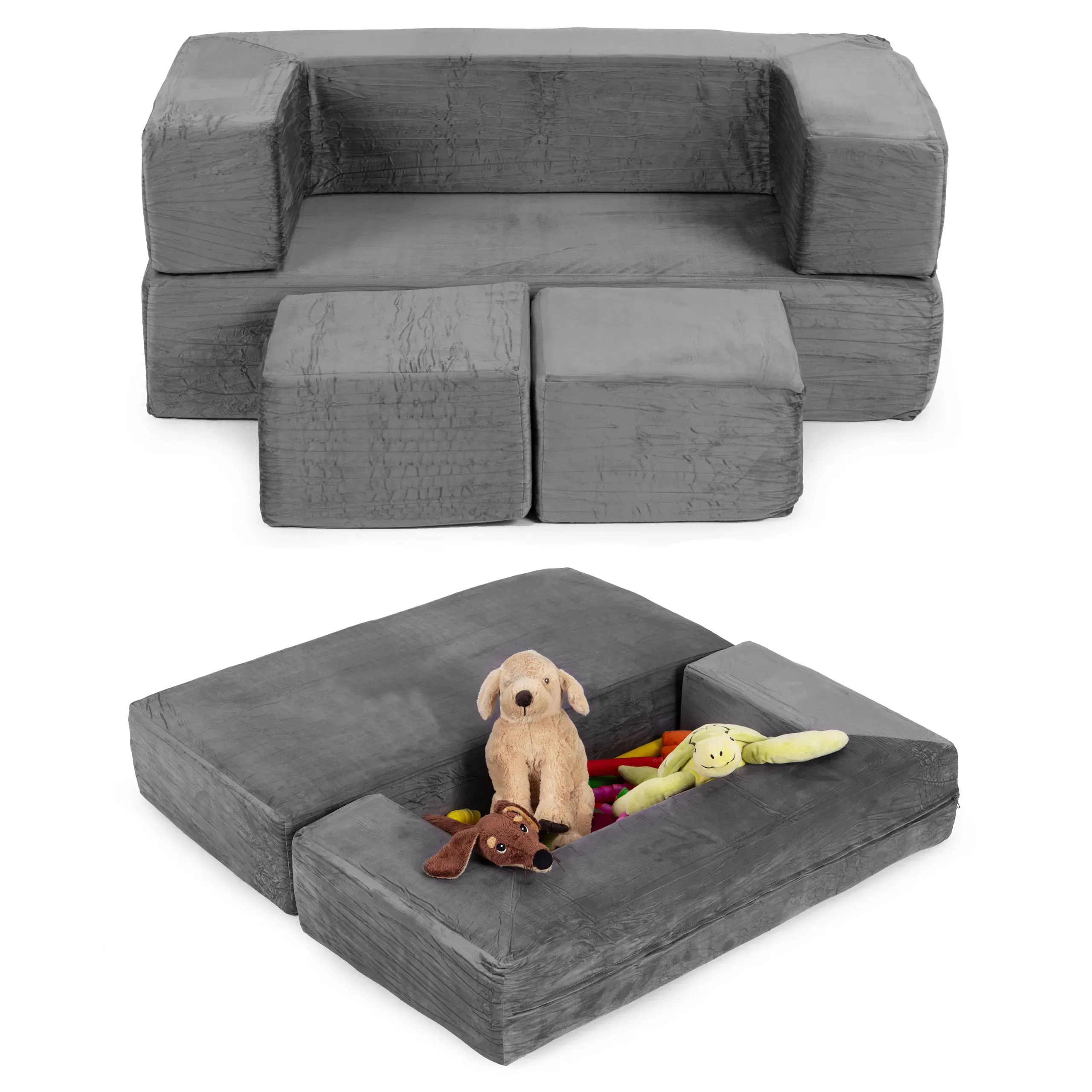 modularna sklopiva sofa za djecu – 4 mekana jastuka, siva, ecotoys - slika 2