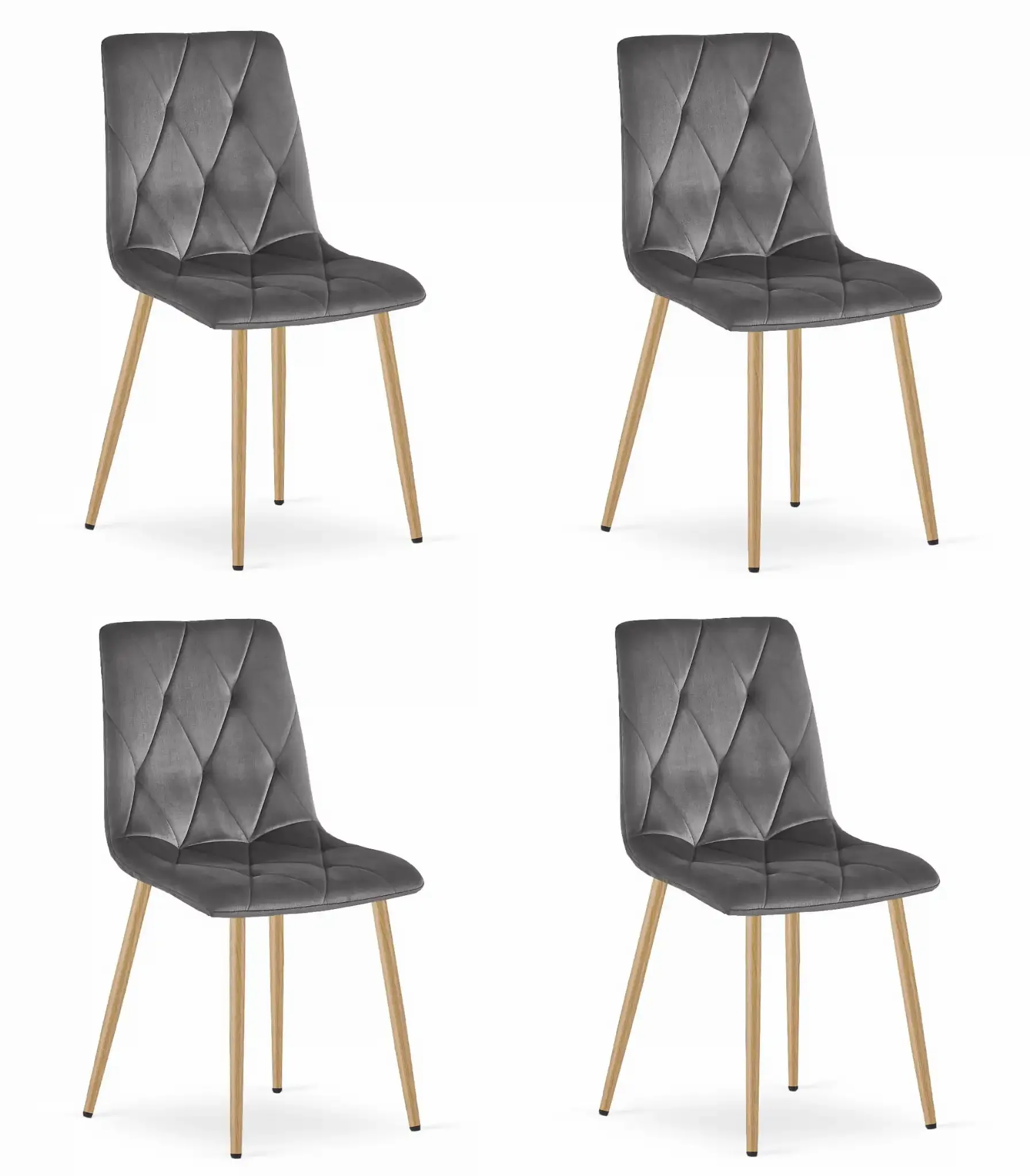 libra set stolica - tamno sivi baršun / noge u boji drveta x 4 - slika 1