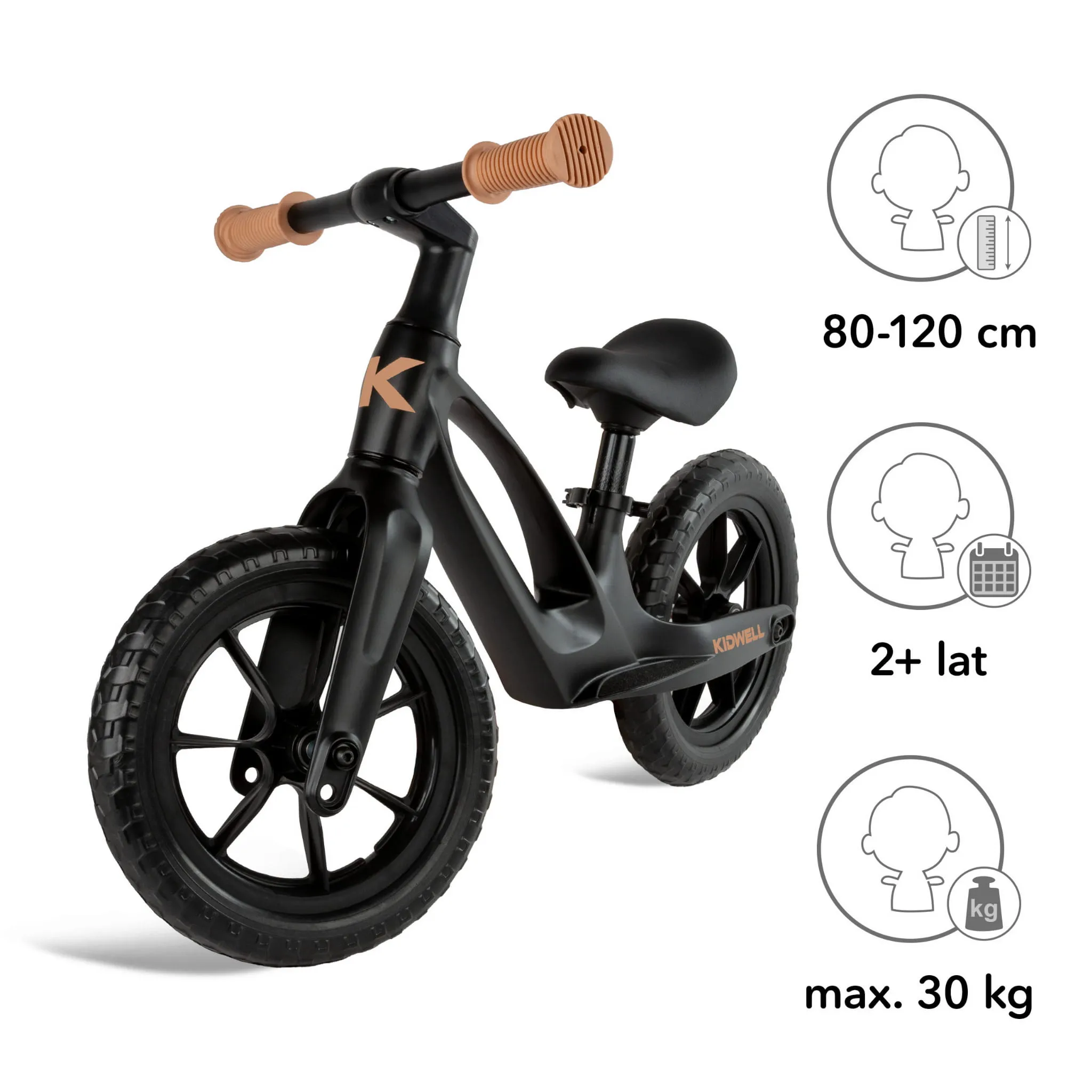 kidwell vito dječji bicikl bez pedala, crni - slika 8