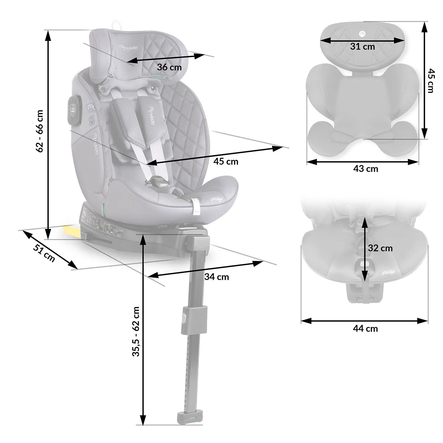 nukido prestige line siva autosjedalica 0-36 kg isofix - slika 5