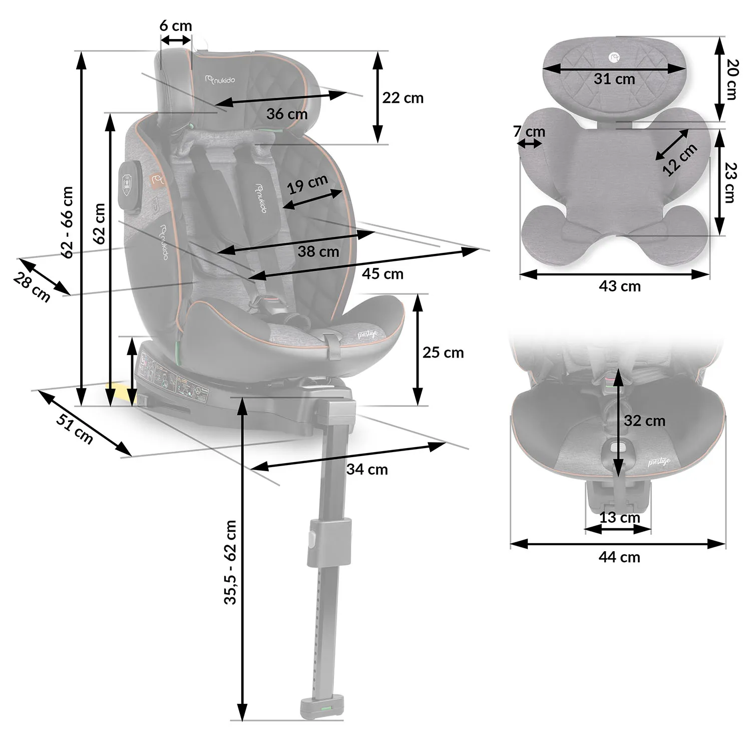 nukido prestige line autosjedalica crna i siva 0-36 kg isofix - slika 6
