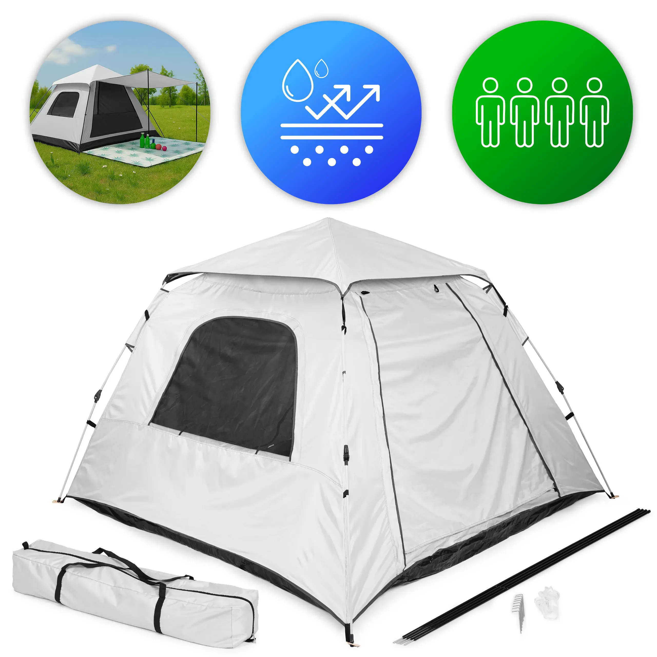 MultiGarden samosklapajući kamping šator za 4 osobe, iglu, vodootpornost 1500 mm - Pribislavec