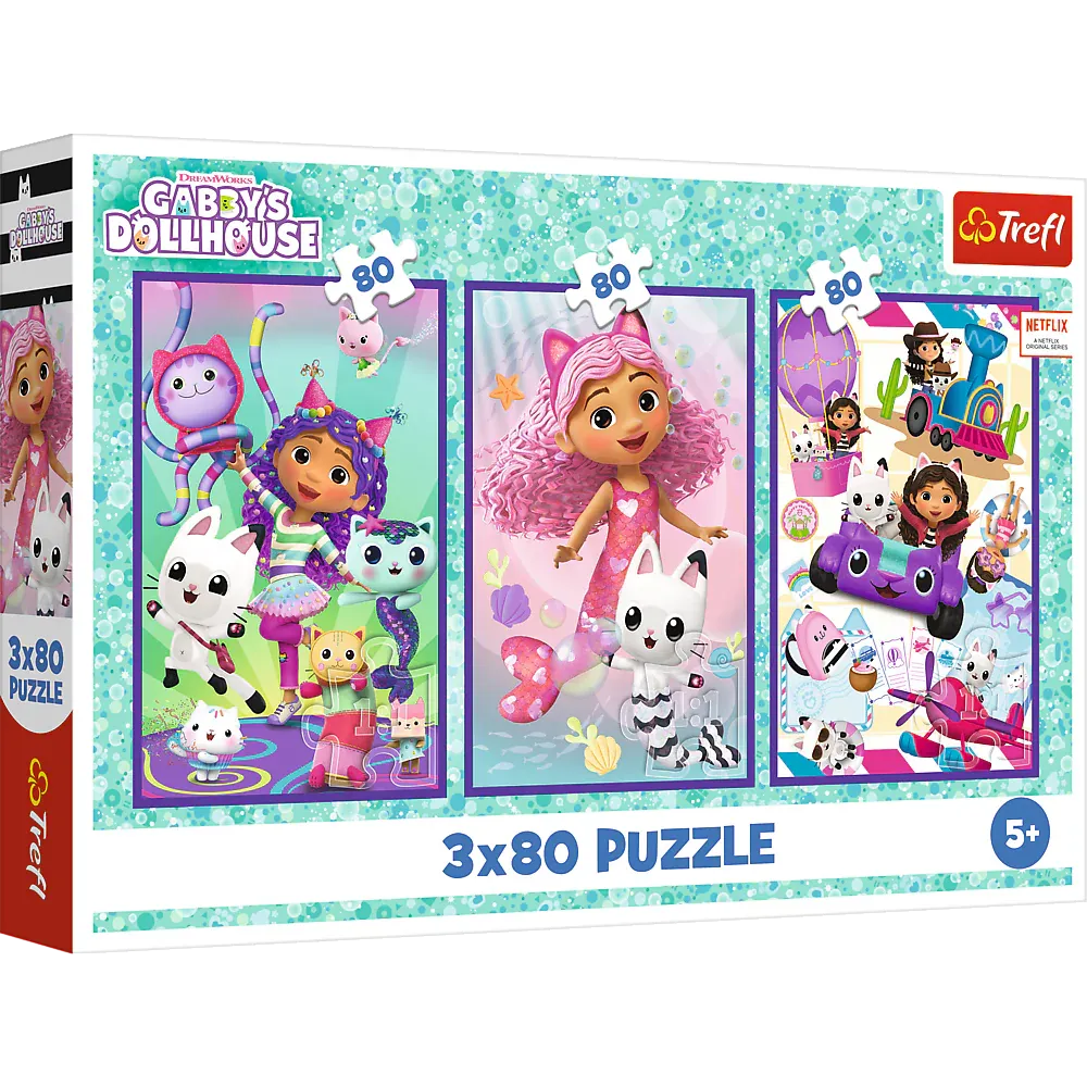puzzle 3x80 - šareni dani gabby trefl - slika 1