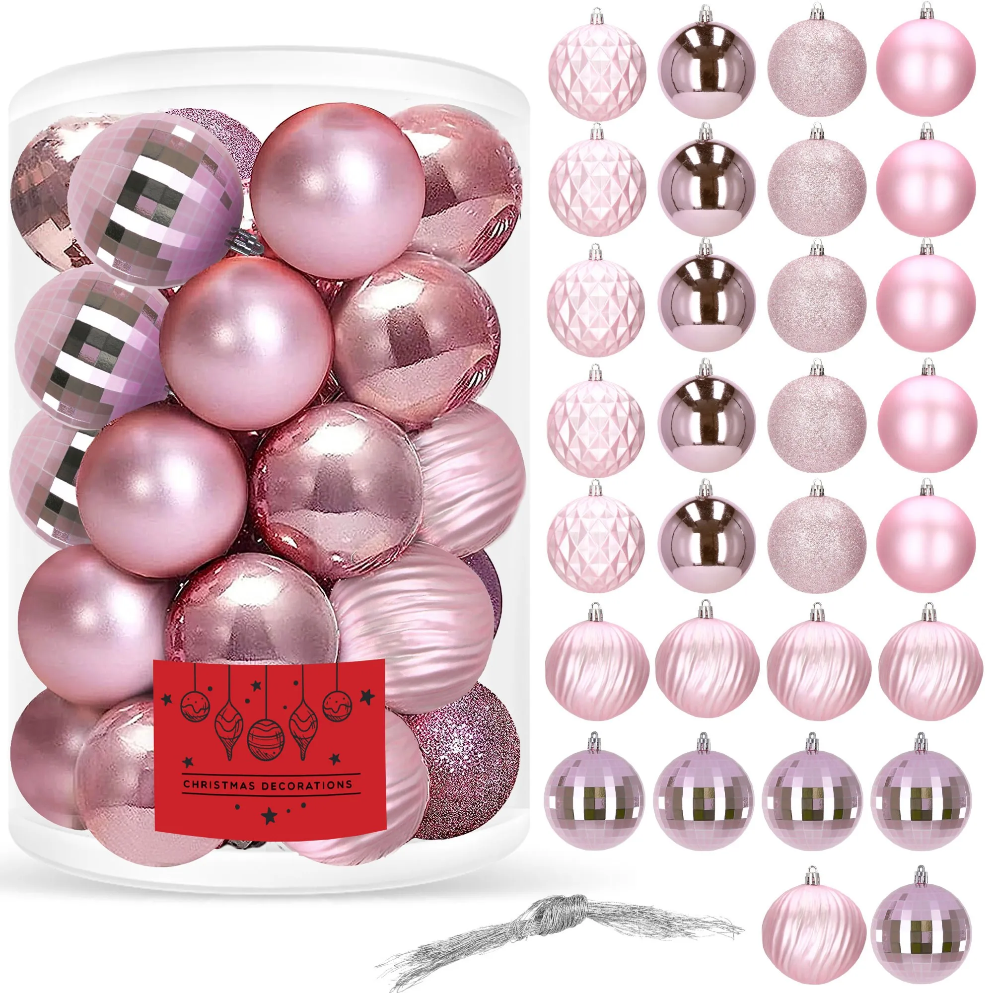 božićne kuglice 8 cm – set od 30 komada, ružičasta - slika 4