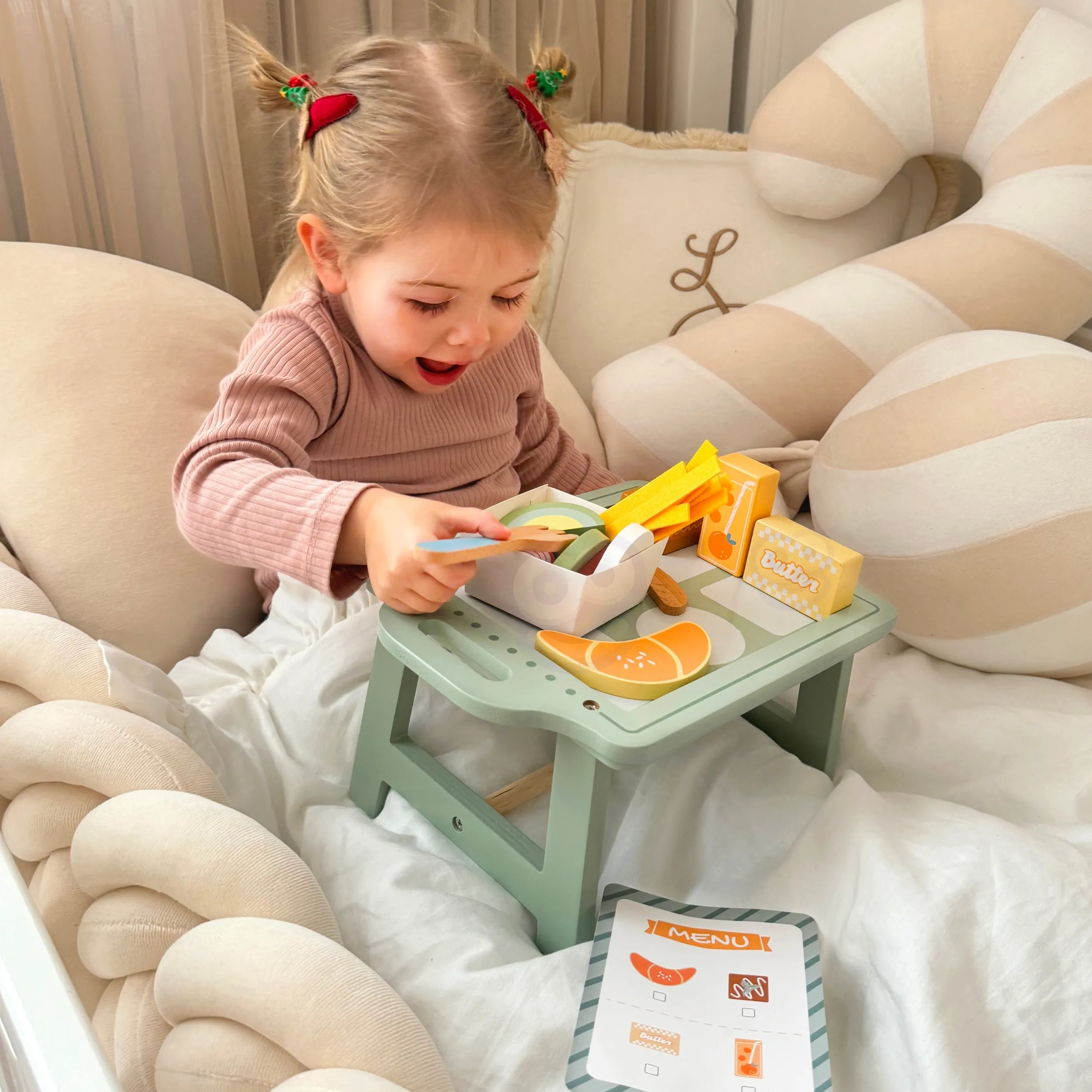 woopie zeleni set za doručak s pladnjem i priborom, pastelni - slika 4