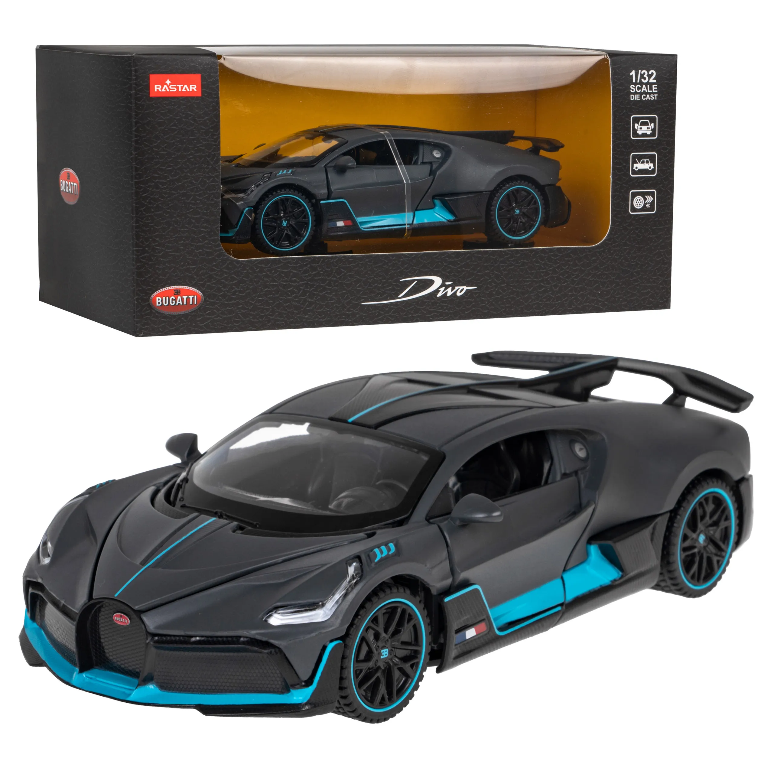 rastar metalni bugatti divo 1:32 crni - slika 7