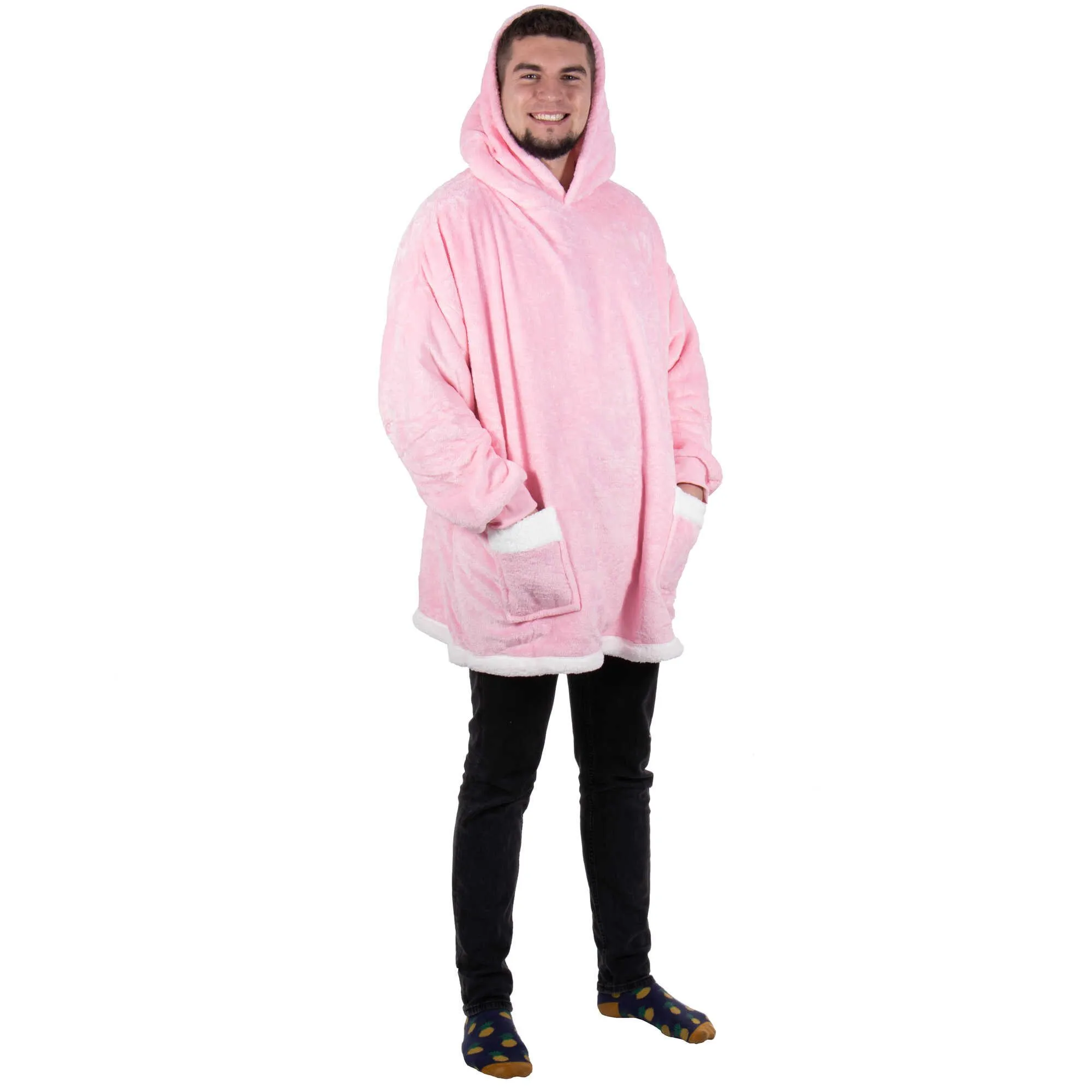 oversized deka s kapuljačom roza - slika 4