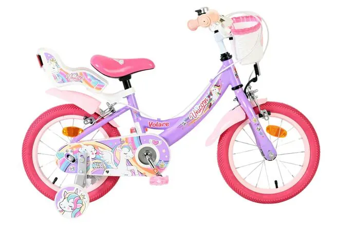 Volare dječji bicikl Unicorn 14″ ljubičaste boje, s dvije ručne kočnice - Pribislavec
