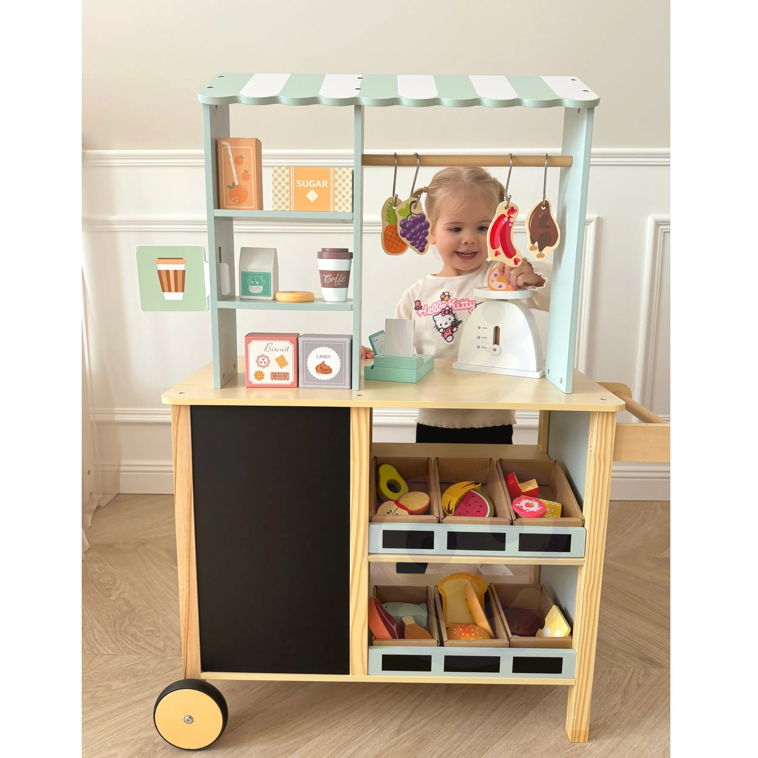 woopie zelena trgovina, veliki višenamjenski drveni štand, kamion s hranom, 73 kom - slika 6