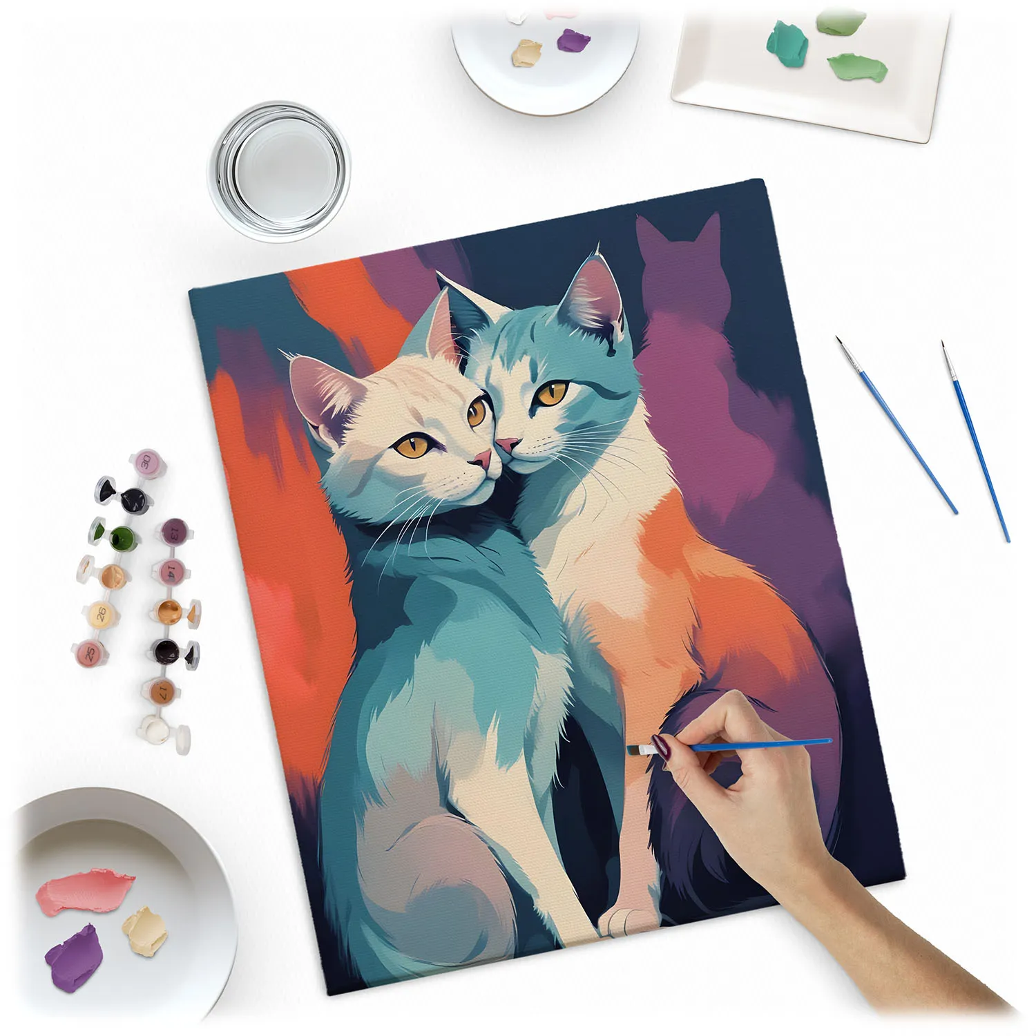 massido platno s temeljnom bojom i uzorkom na okviriću 40x50 cm mačka - slika 3