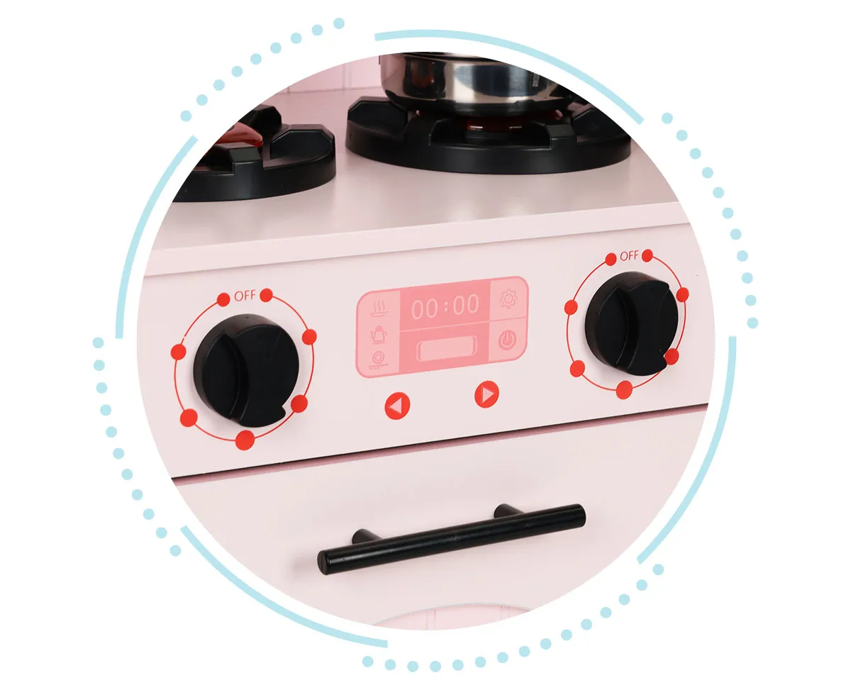 ecotoys drvena kuhinja za djecu, mikrovalna i dodaci - roza - slika 4