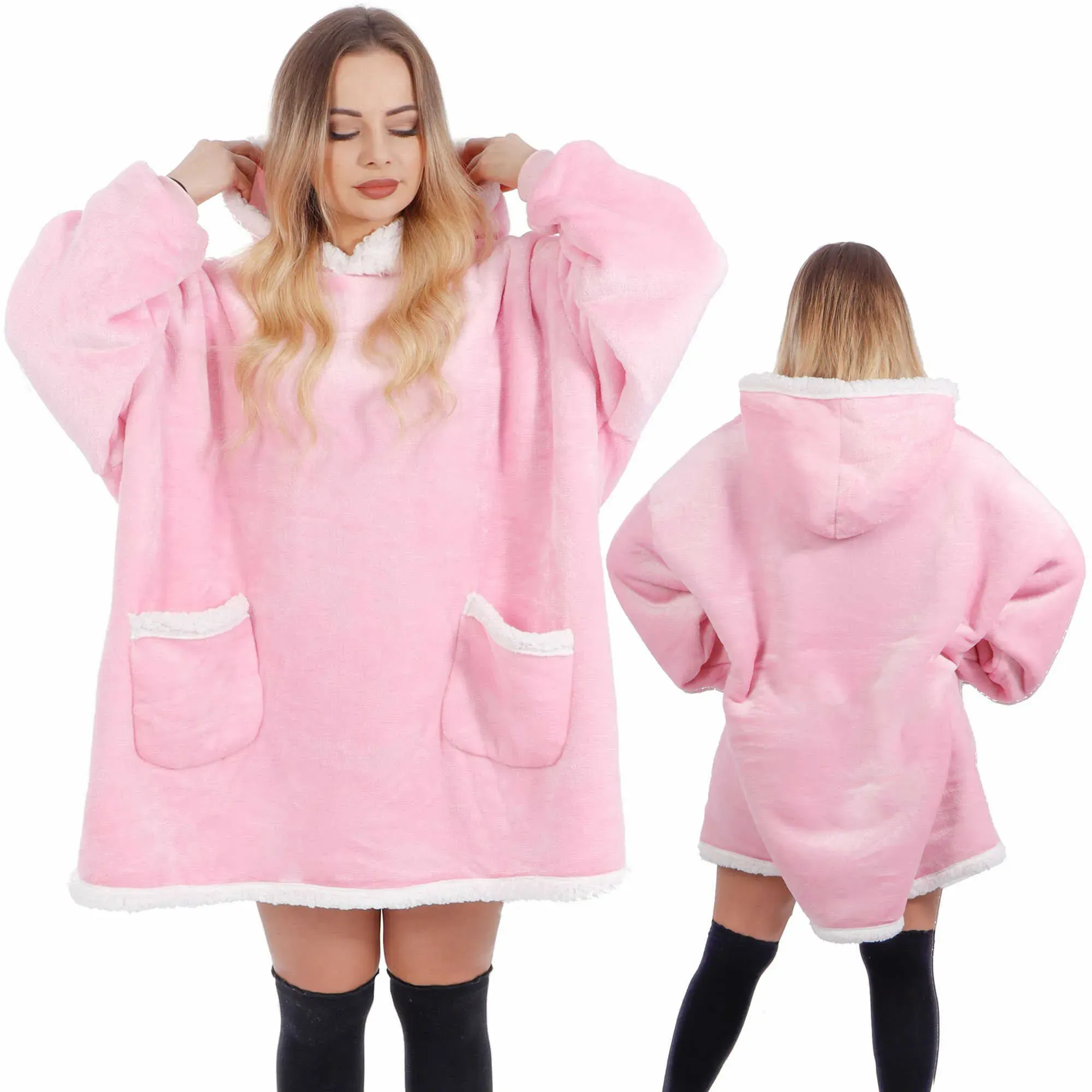 oversized deka s kapuljačom roza - slika 2