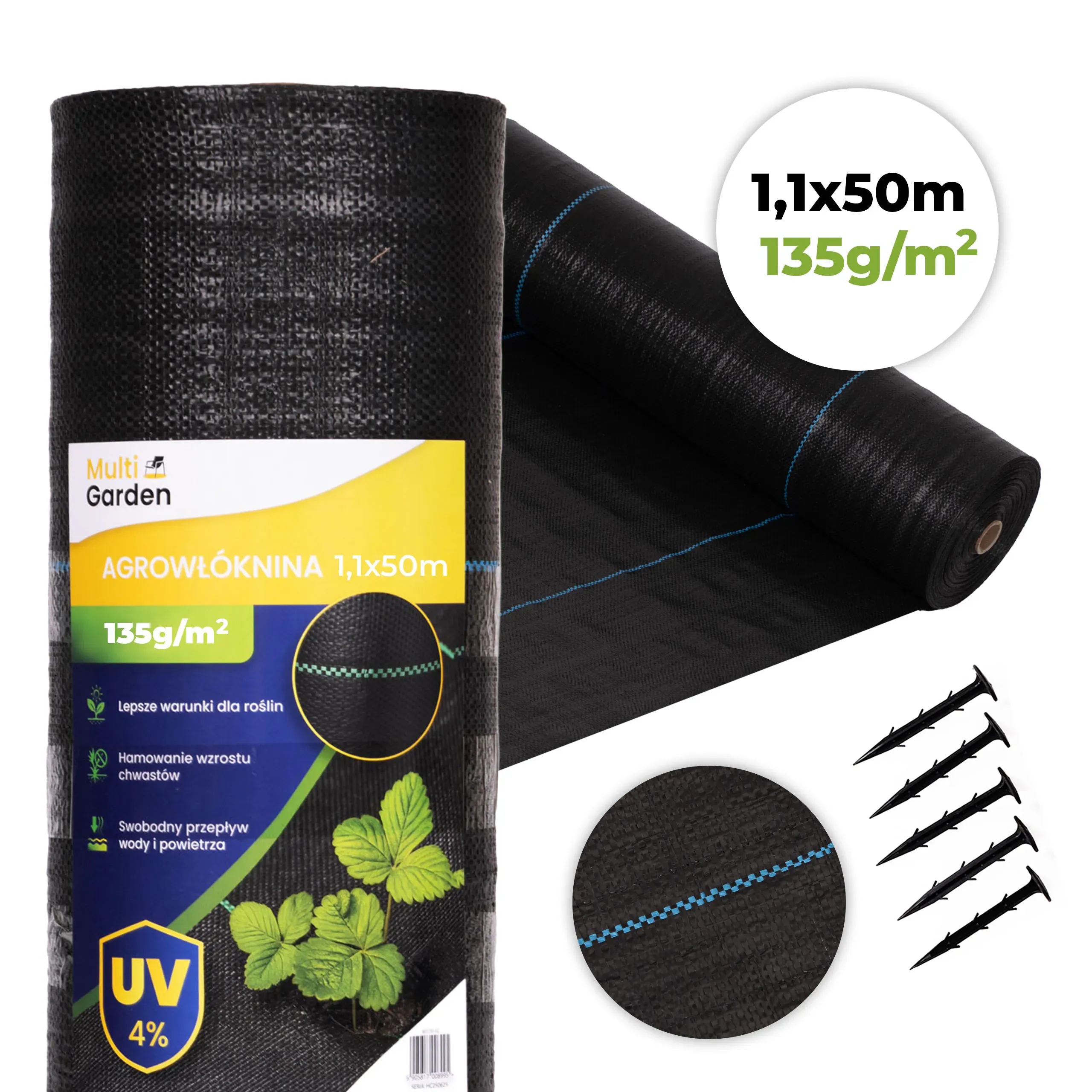 multigarden crna uv-otporna agrotekstilna tkanina 135 g/m² protiv korova 1,1 × 50 m, s klinovima - slika 2