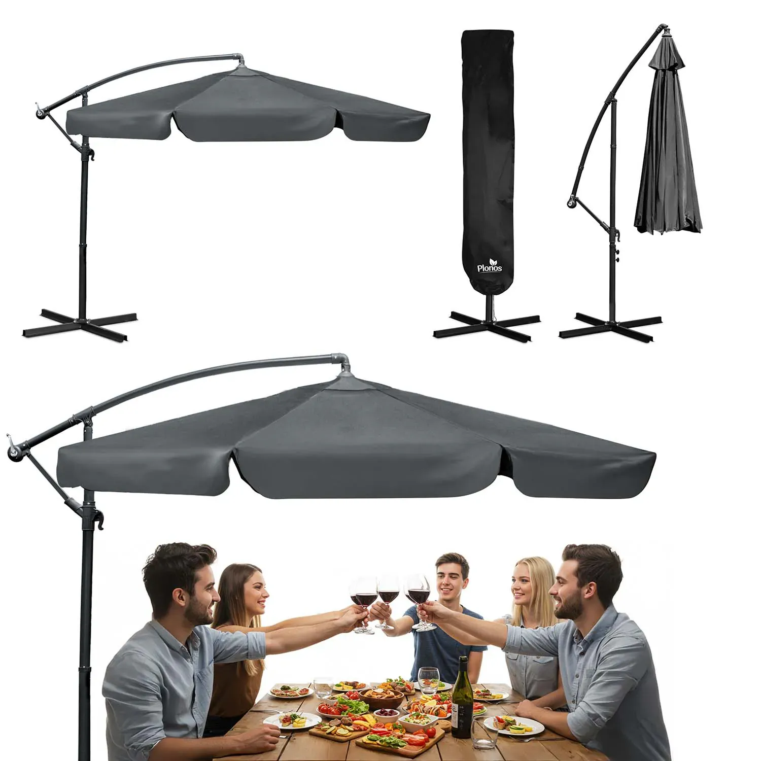 veliki vrtni suncobran plonos 350 cm sivi 488000 - slika 2