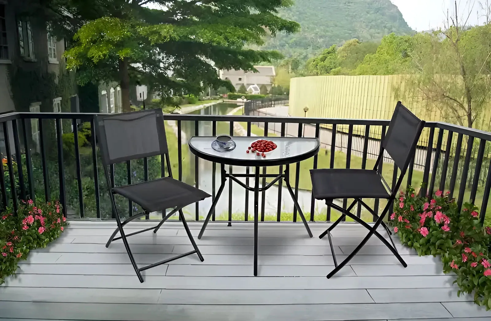 polukružni vrtni stakleni stol 70x43 cm - slika 4