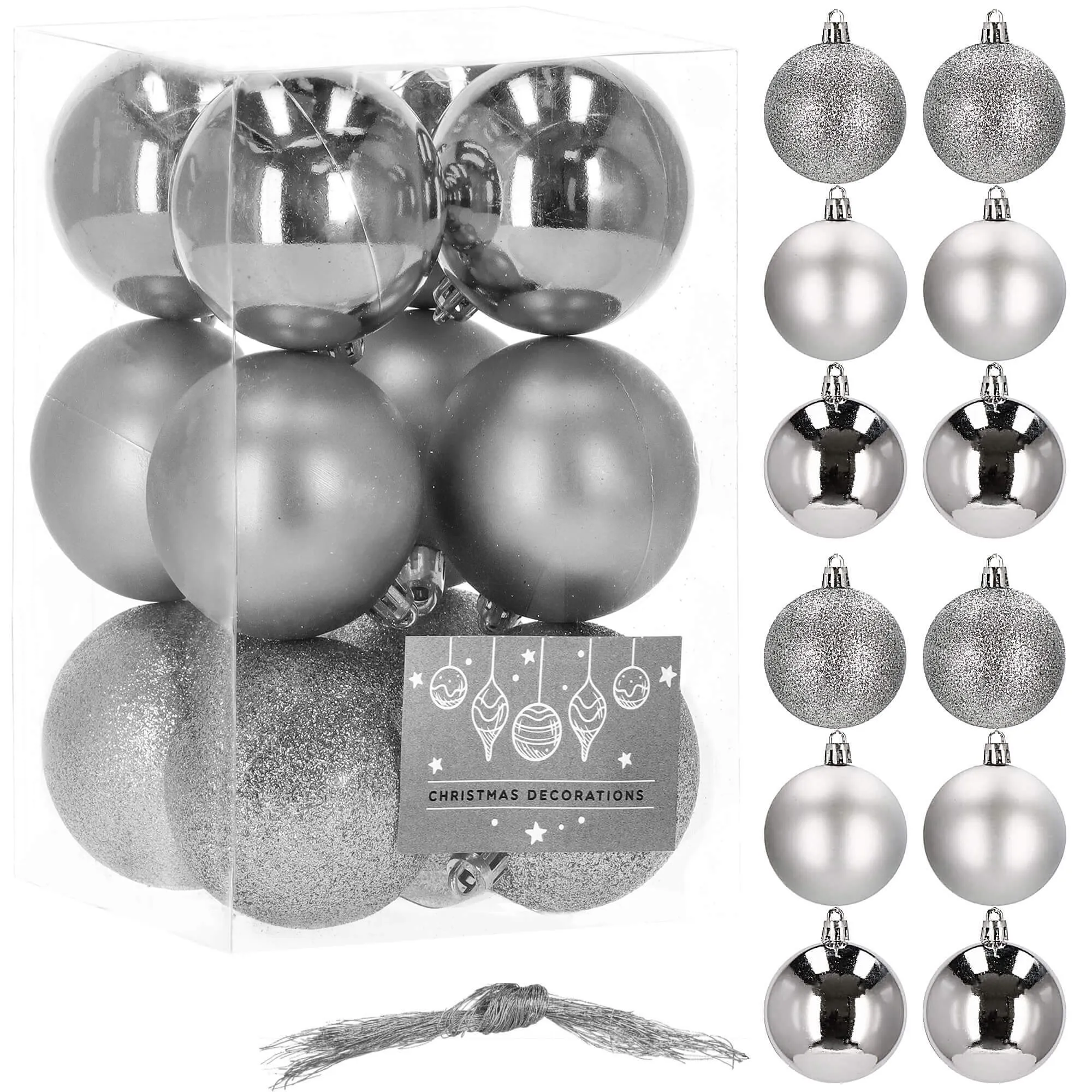 božićne kuglice 6 cm – set od 12 komada, srebrne - slika 11