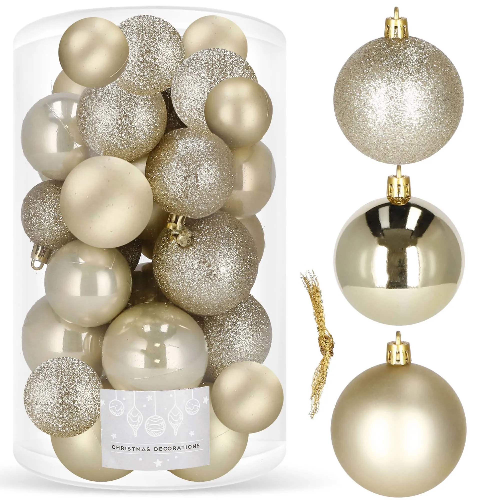 božićne kuglice 4 / 5 / 6 cm – set 30 komada zlatna - slika 10