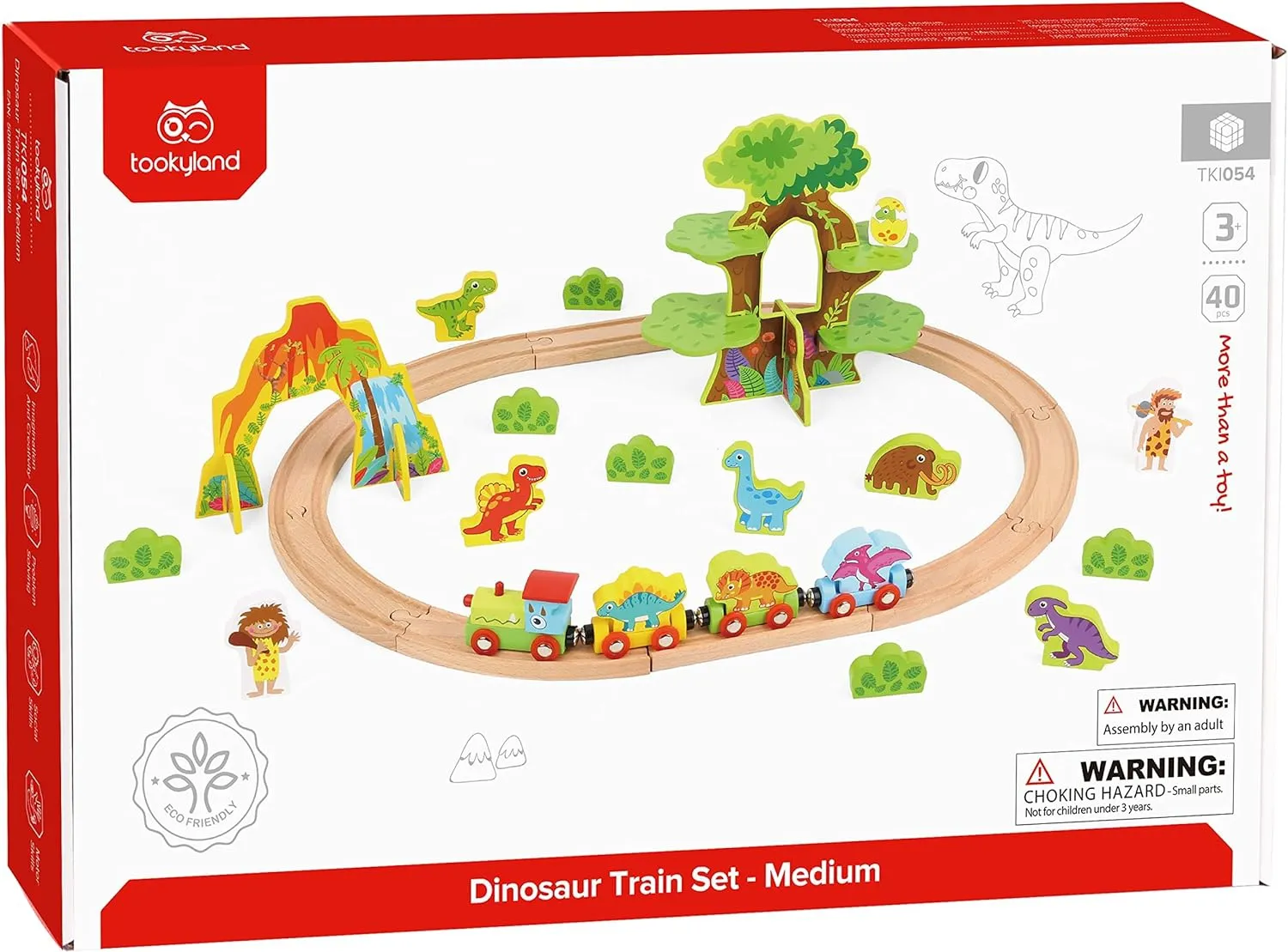tooky toy drvena magnetna željeznica s dinosaurima + figurice - slika 11