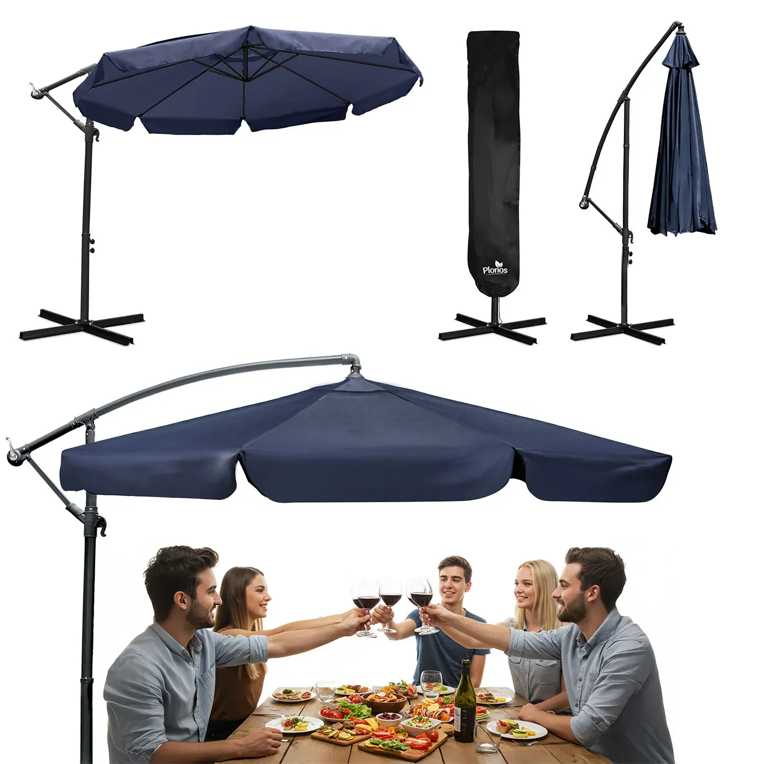 plonos pl-881 sklopivi vrtni suncobran 8-segmentni 350 cm s pokrivačem - slika 2