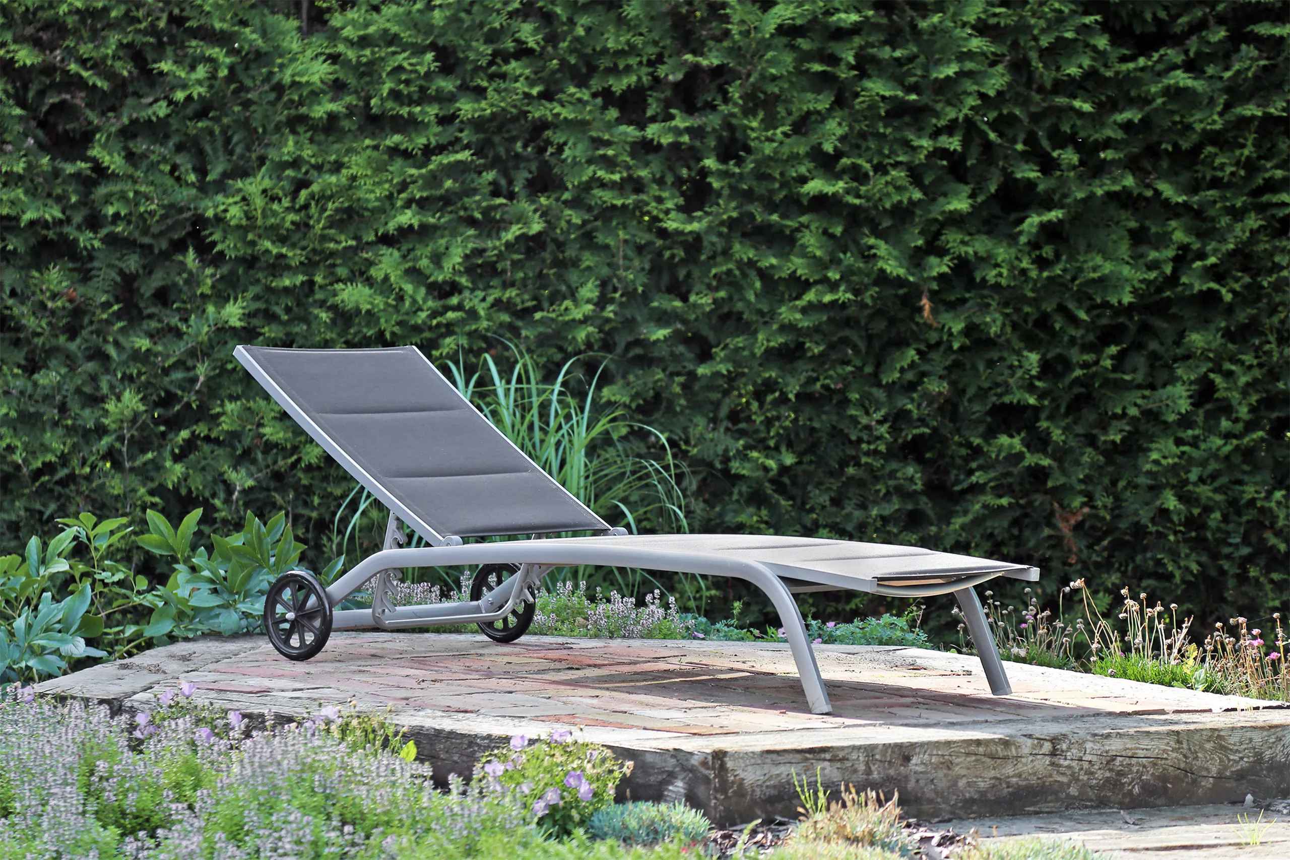 elegantna aluminijska vrtna ležaljka ibiza srebrna/crna - slika 8