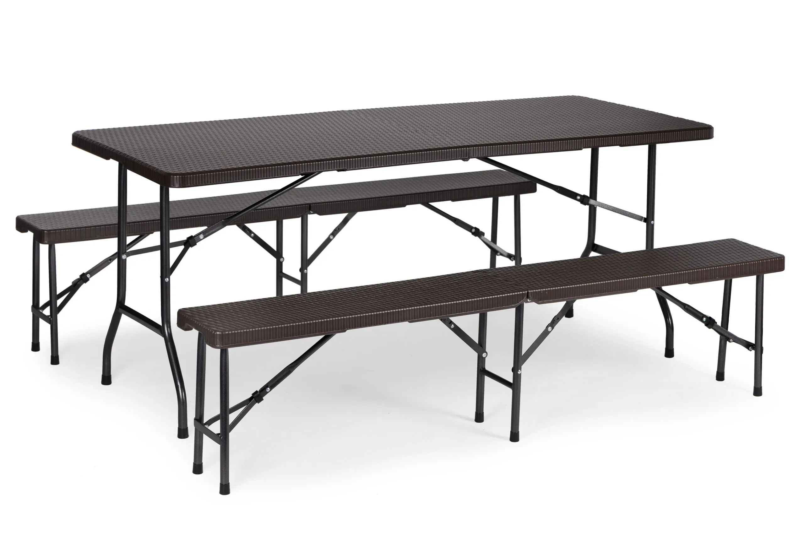 modernhome catering stol 180 cm + 2 klupe - smeđi rattan - slika 2