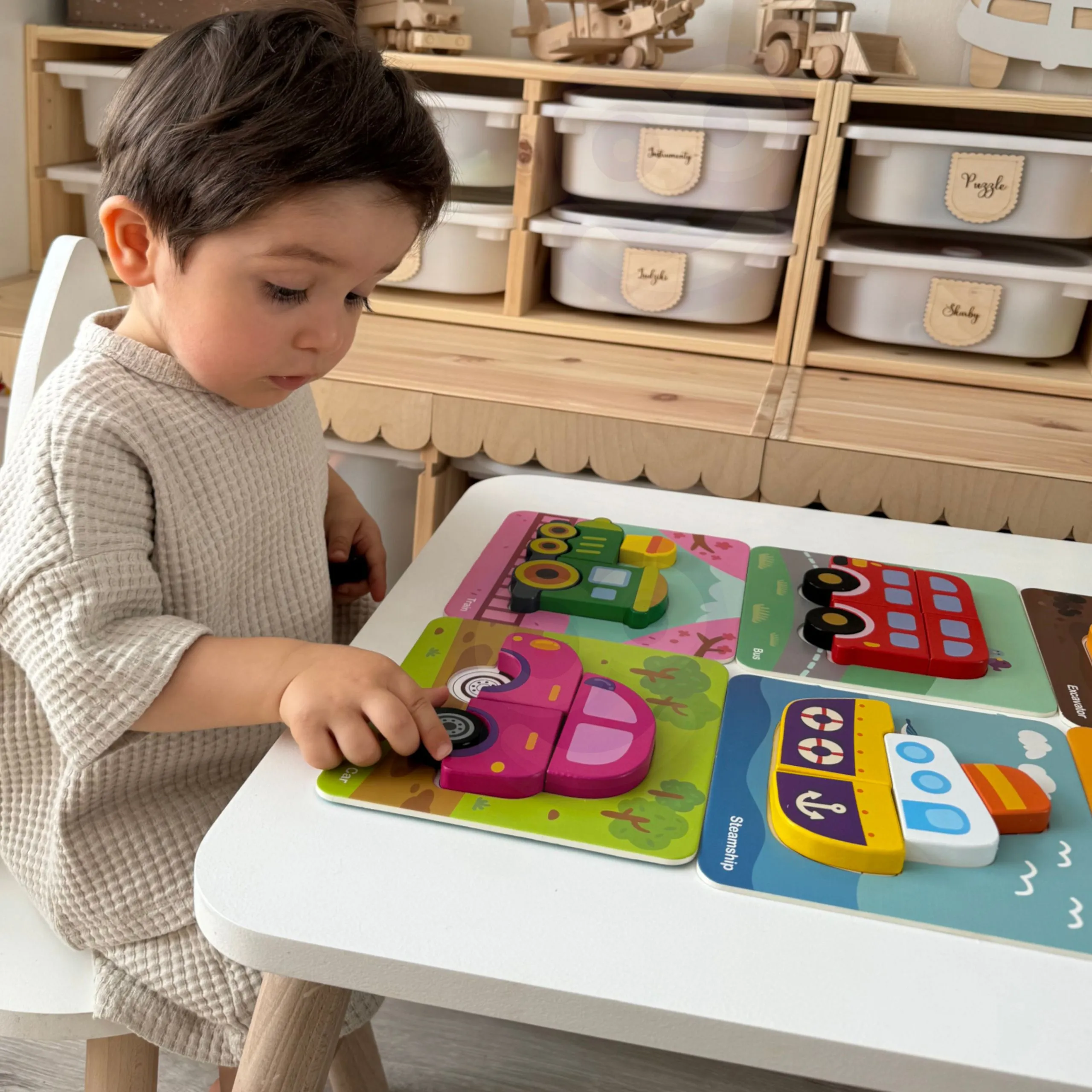 woopie drvena slagalica: montessori kocke vozila - slika 3