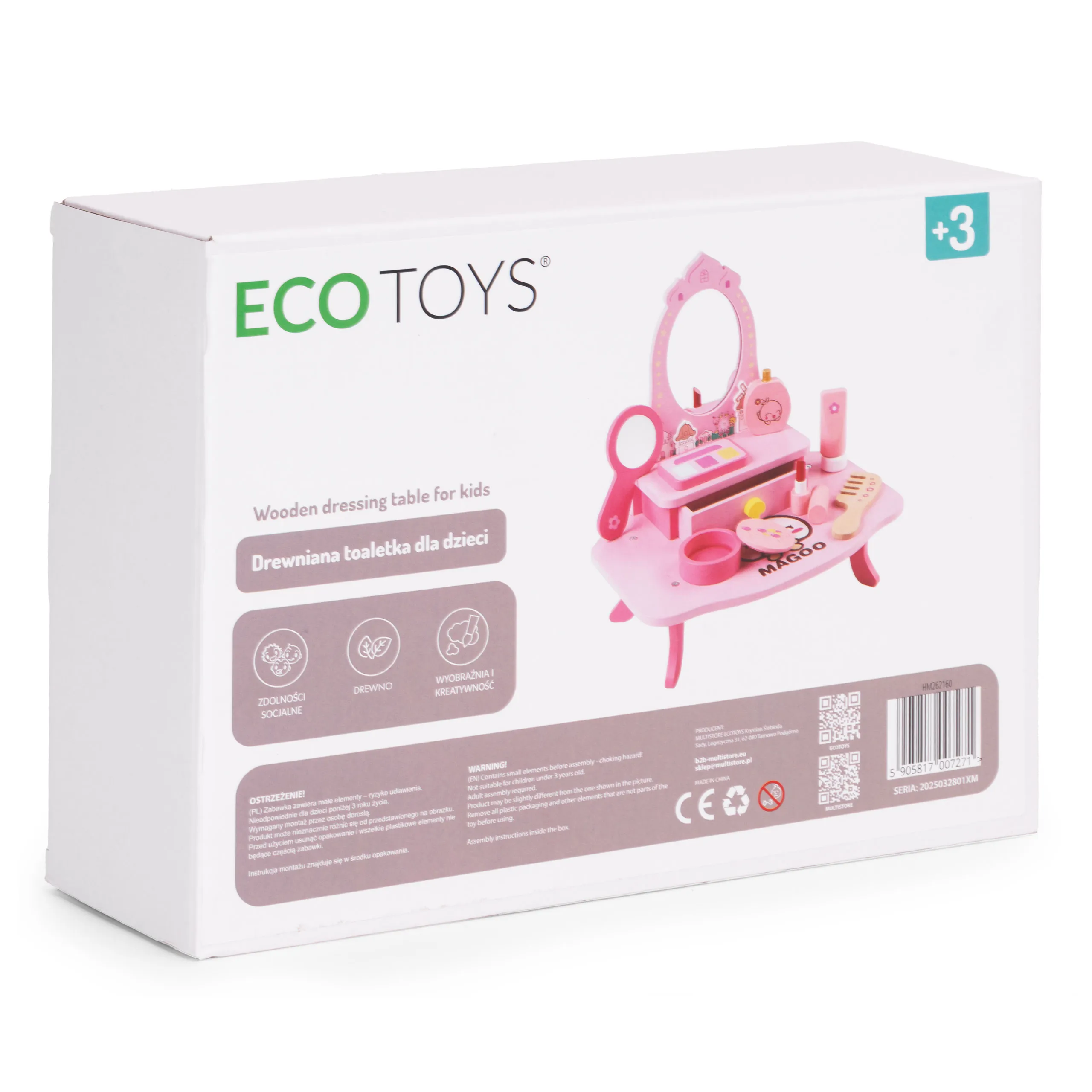 ecotoys dječji drveni stolić za uljepšavanje – ogledalo, ladica i 7 dodataka - slika 9