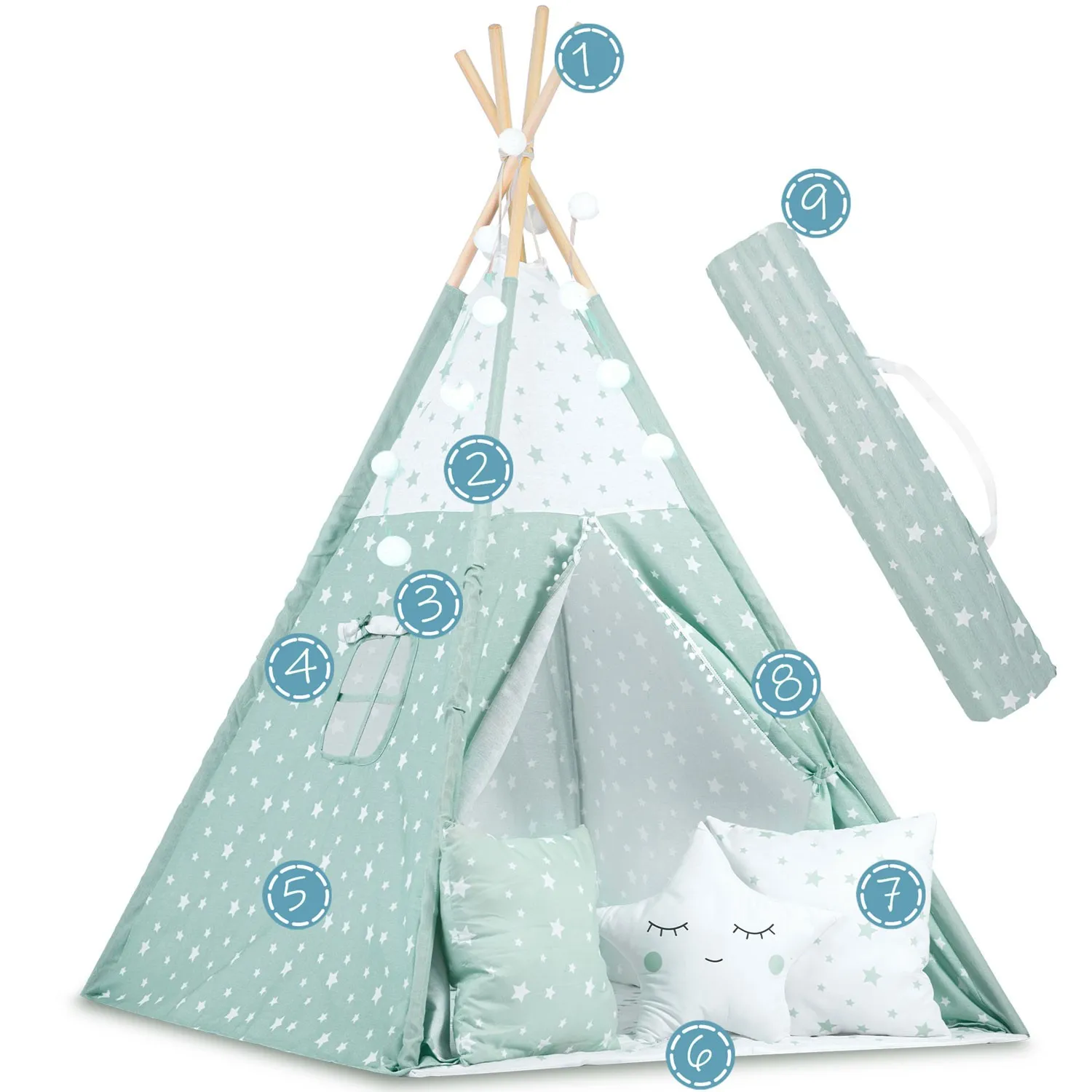 nukido teepee šator za djecu s svjetlima - boja mente - slika 8