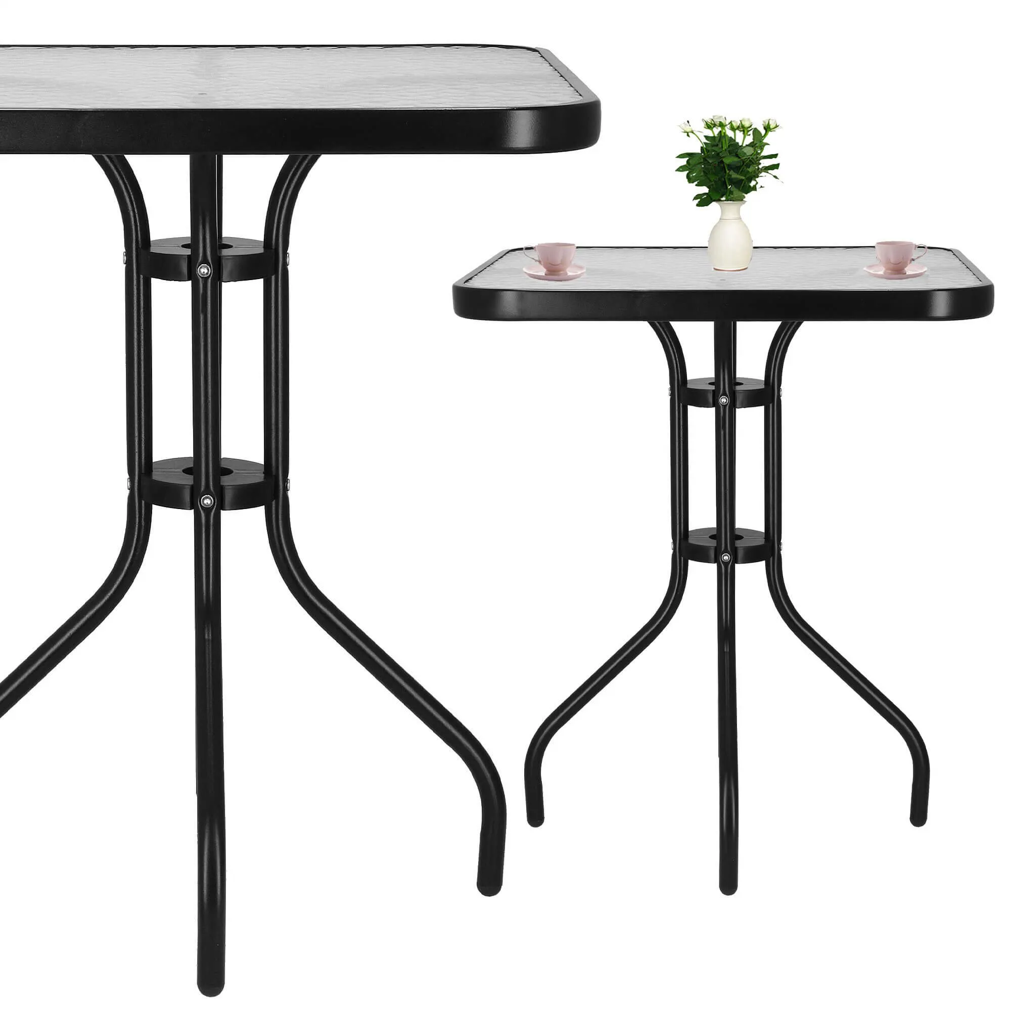 springos stakleni kvadratni vrtni stol, crni 60 x 60 cm - slika 7