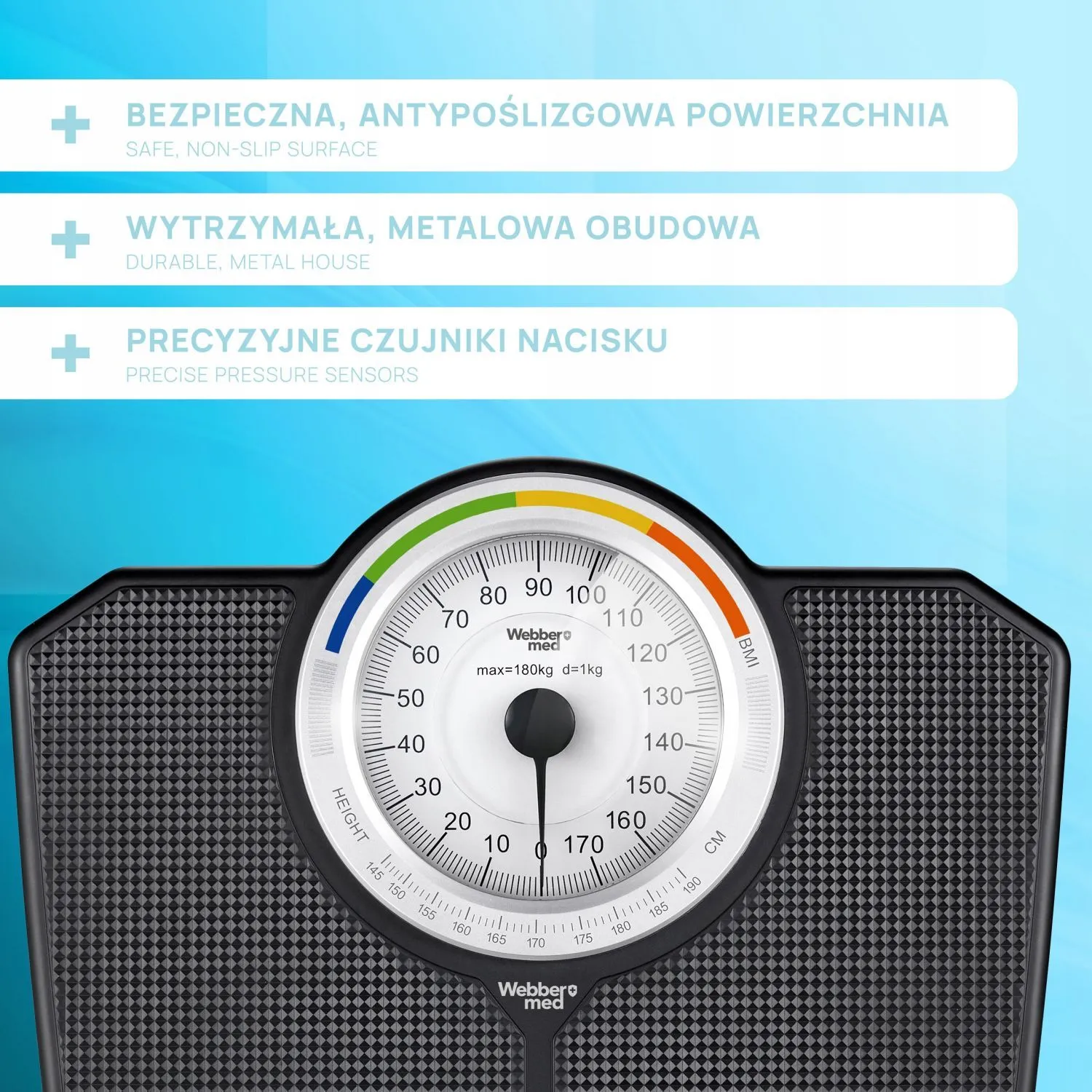 webber bmi klasična mehanička osobna vaga – do 180 kg, crna - slika 7