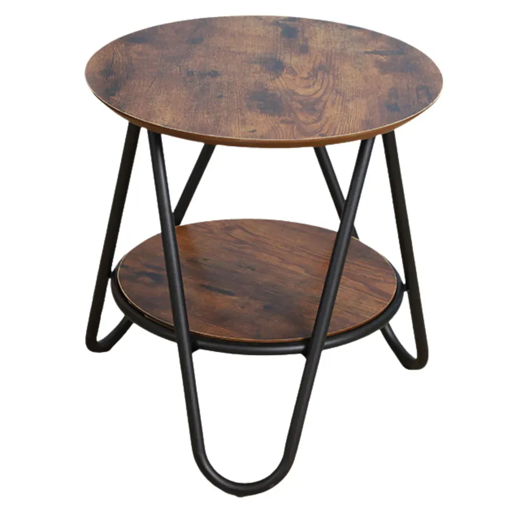 industrijski vintage stolić za kavu – okrugli, s dodatnom policom, 40 × 42 cm - slika 3
