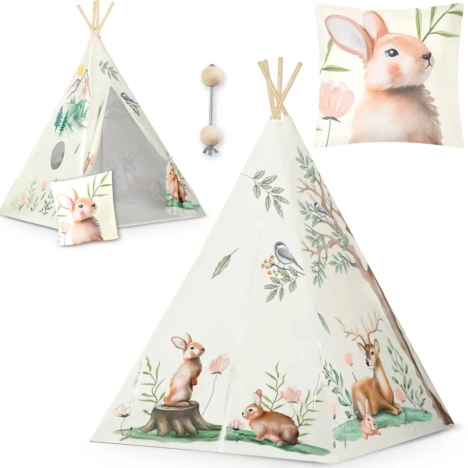 nukido teepee šator za djecu bež životinje - slika 2