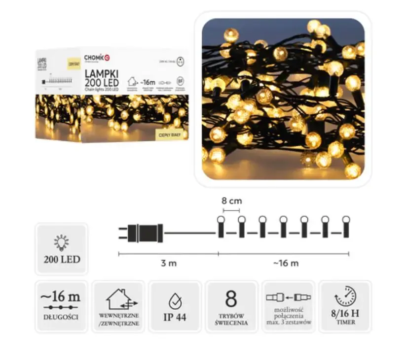 toplo bijela led kuglasta svjetla za božićno drvce 200 lampica ~16m - slika 1
